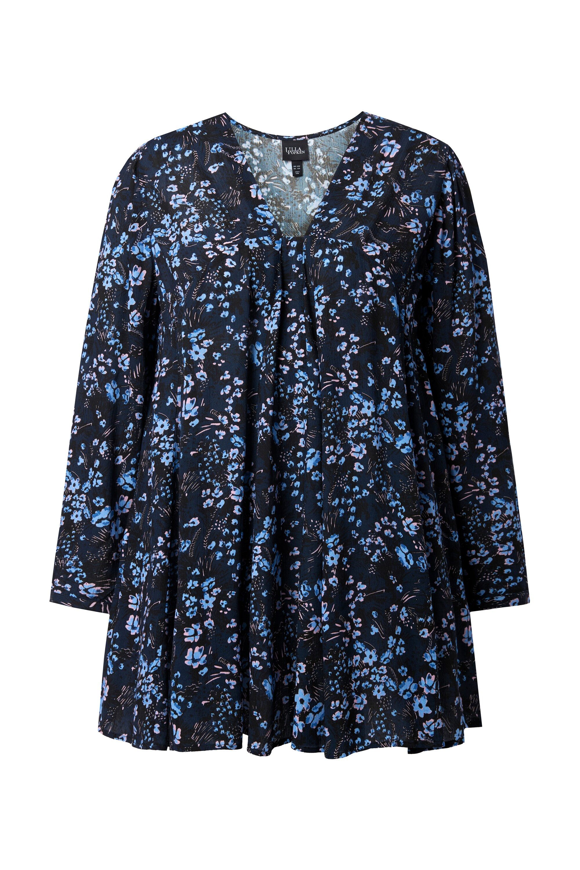 Ulla Popken Longbluse Bluse Blütenmuster Godetfalten A-Linie Langarm günstig online kaufen