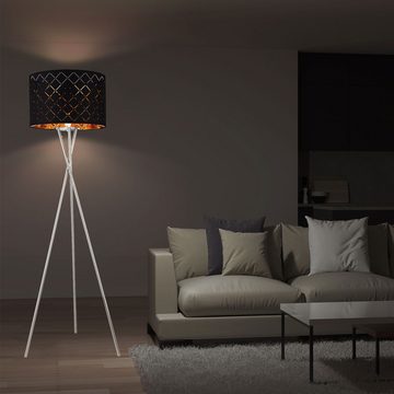 Globo LED Stehlampe, Leuchtmittel inklusive, Kaltweiß, Warmweiß, Neutralweiß, Tageslichtweiß, Farbwechsel, Smart Stehleuchte RGB LED 3-Bein Textil schwarz gold dimmbar App CCT