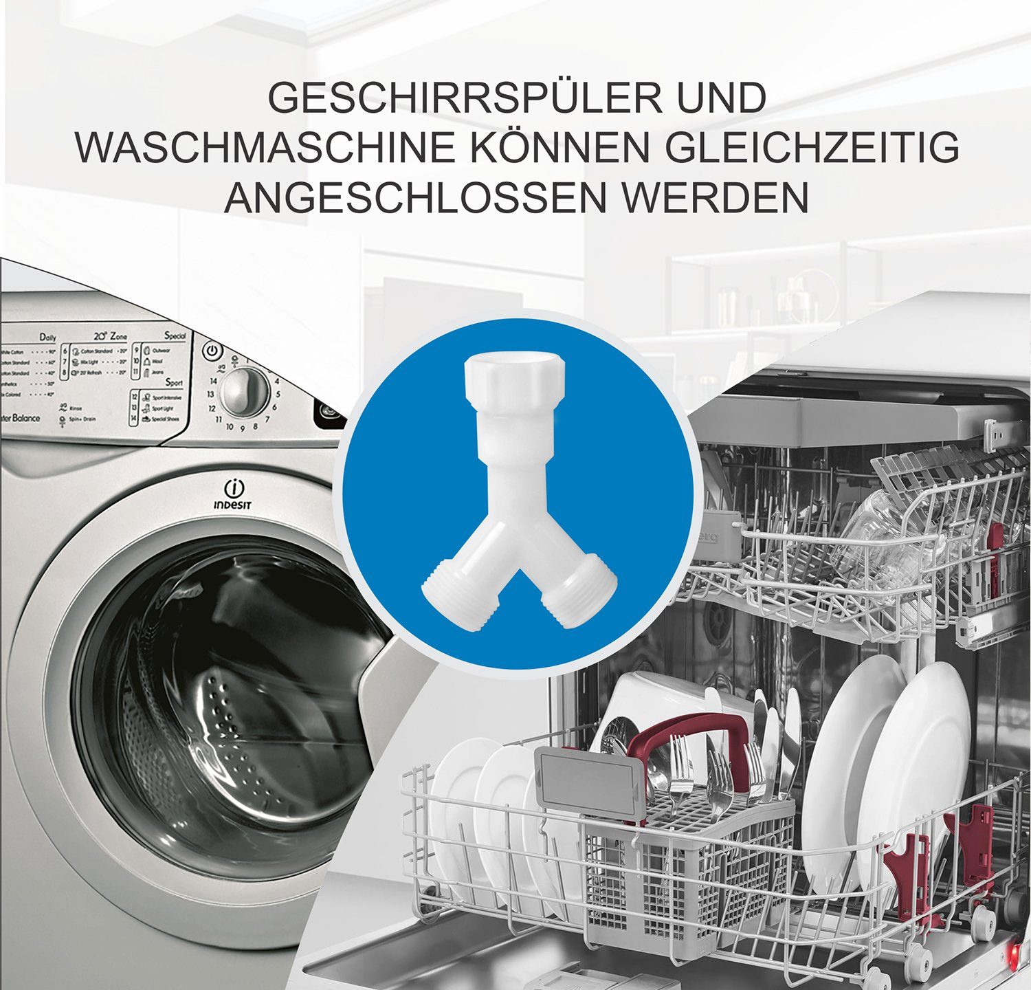 VIOKS Rohrverbinder Gabelanschluss 3/4 Zoll, für Zulaufschlauch von  Waschmaschine Geschirrspüler