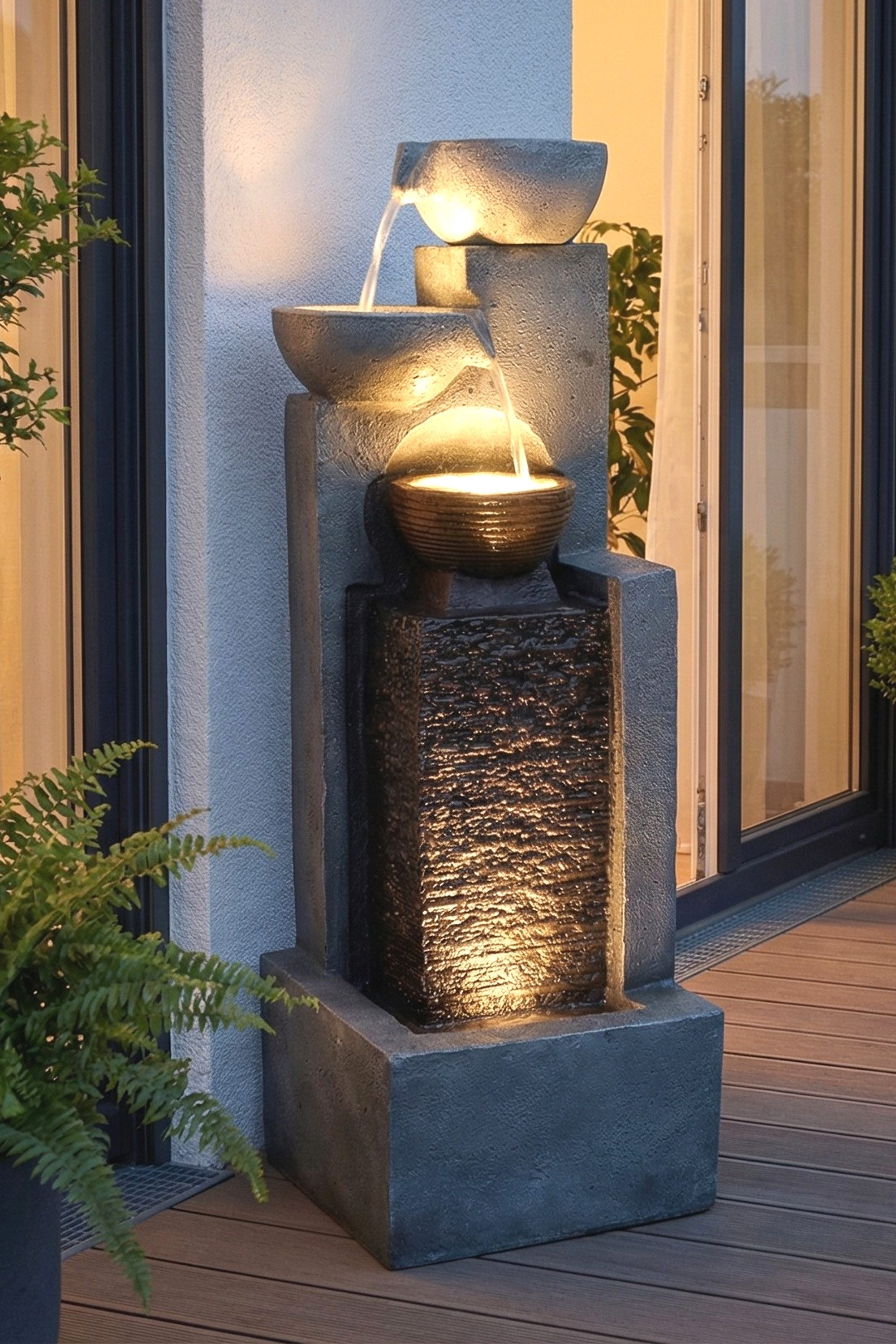 Arnusa Gartenbrunnen Großer Springbrunnen mit Beleuchtung Kaskade Wasserfall Krüge, 109cm Höhe