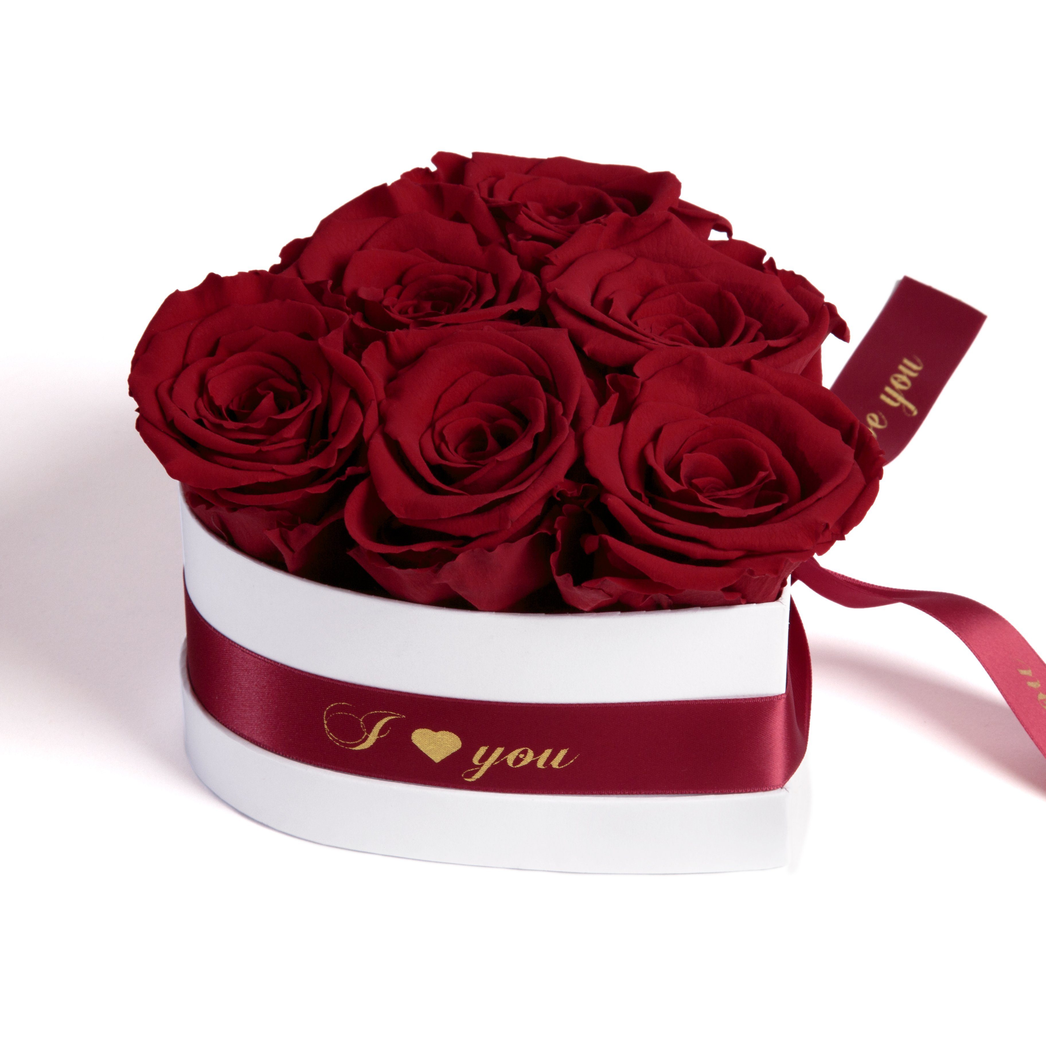 Kunstblume Infinity Rosenbox Herz 6 ewige Rosen I Love You Geschenk für Frauen Rose, ROSEMARIE SCHULZ Heidelberg, Höhe 10 cm, Valentinstag Geschenk für Frau
