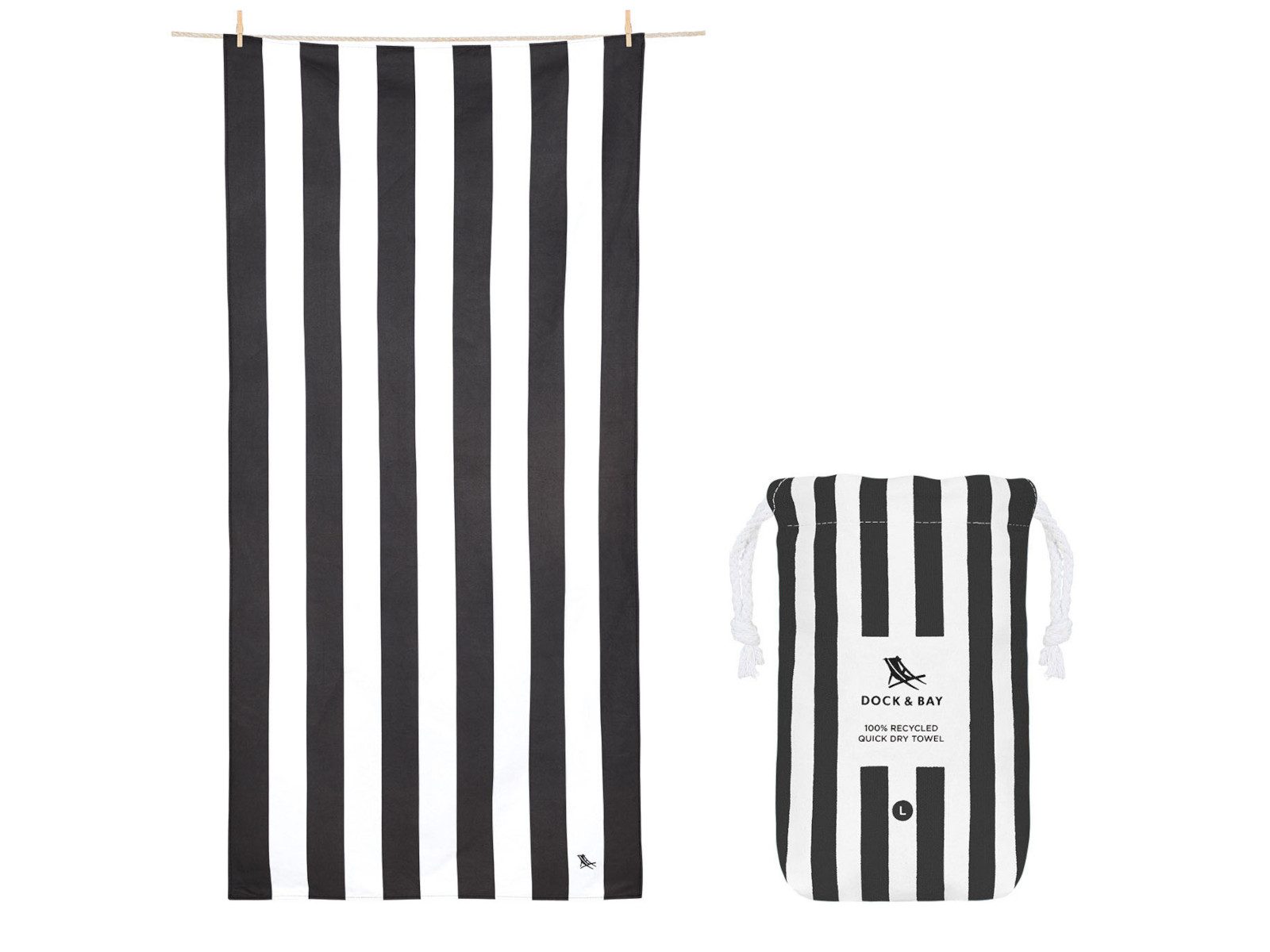 Dock & Bay LTD c/o Strandtuch Beach Towel L Kamari Charcoal 160x90cm, Polyester (TOWLB-CAB-LG-BLACK-R)
