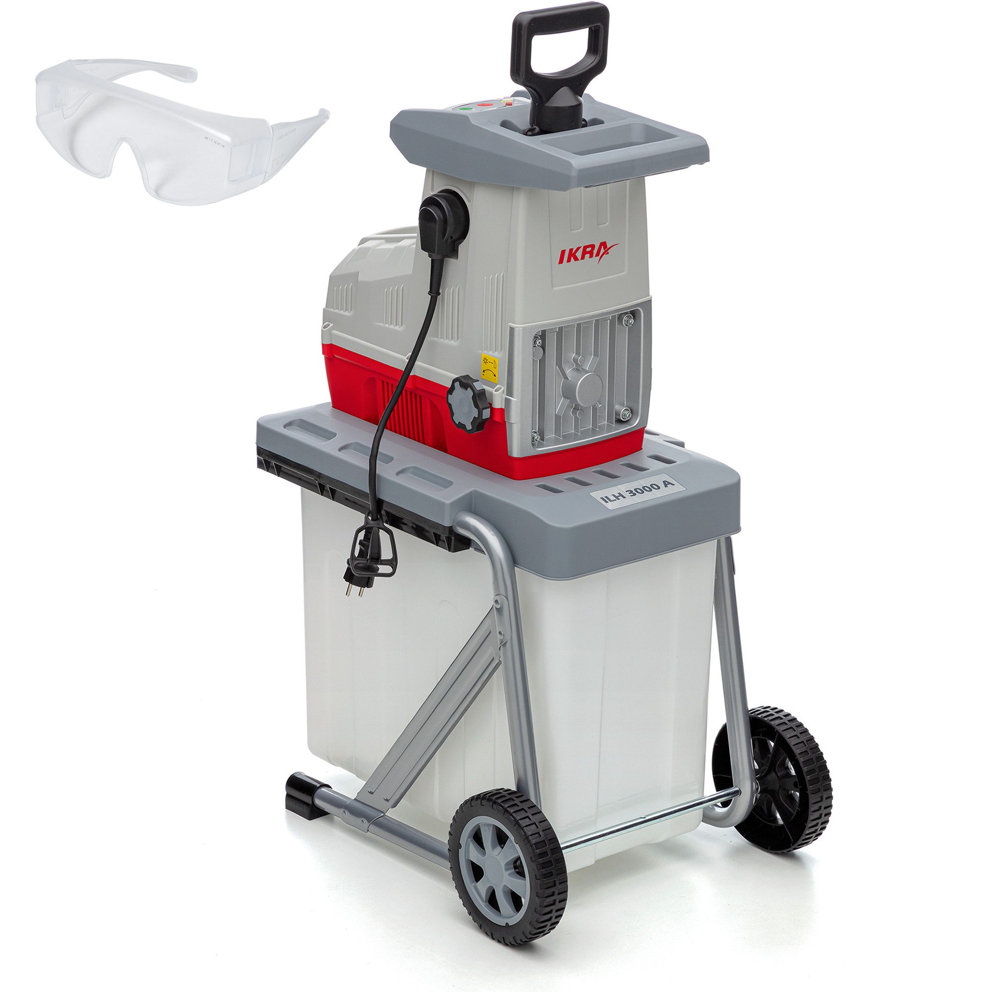 ikra GmbH Häcksler ILH 3000 A, 4,4 cm max. Astdurchmesser, (inkl. Stopfer, Fangbox & Schutzbrille), 3000 Watt, leiser Lauf, mit Rücklauffunktion von ikra GmbH