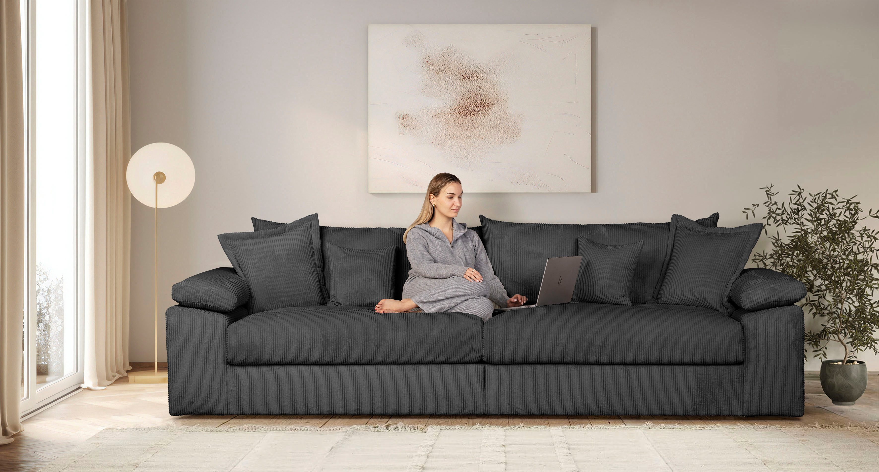 OTTO home Big-Sofa Soft&Cosy XXL, B: 303 cm - OTTO. Verlässliche Qualität., Mega-Sofa, Cord oder Chenille-Struktur, mit Federkern & 4 Zierkissen