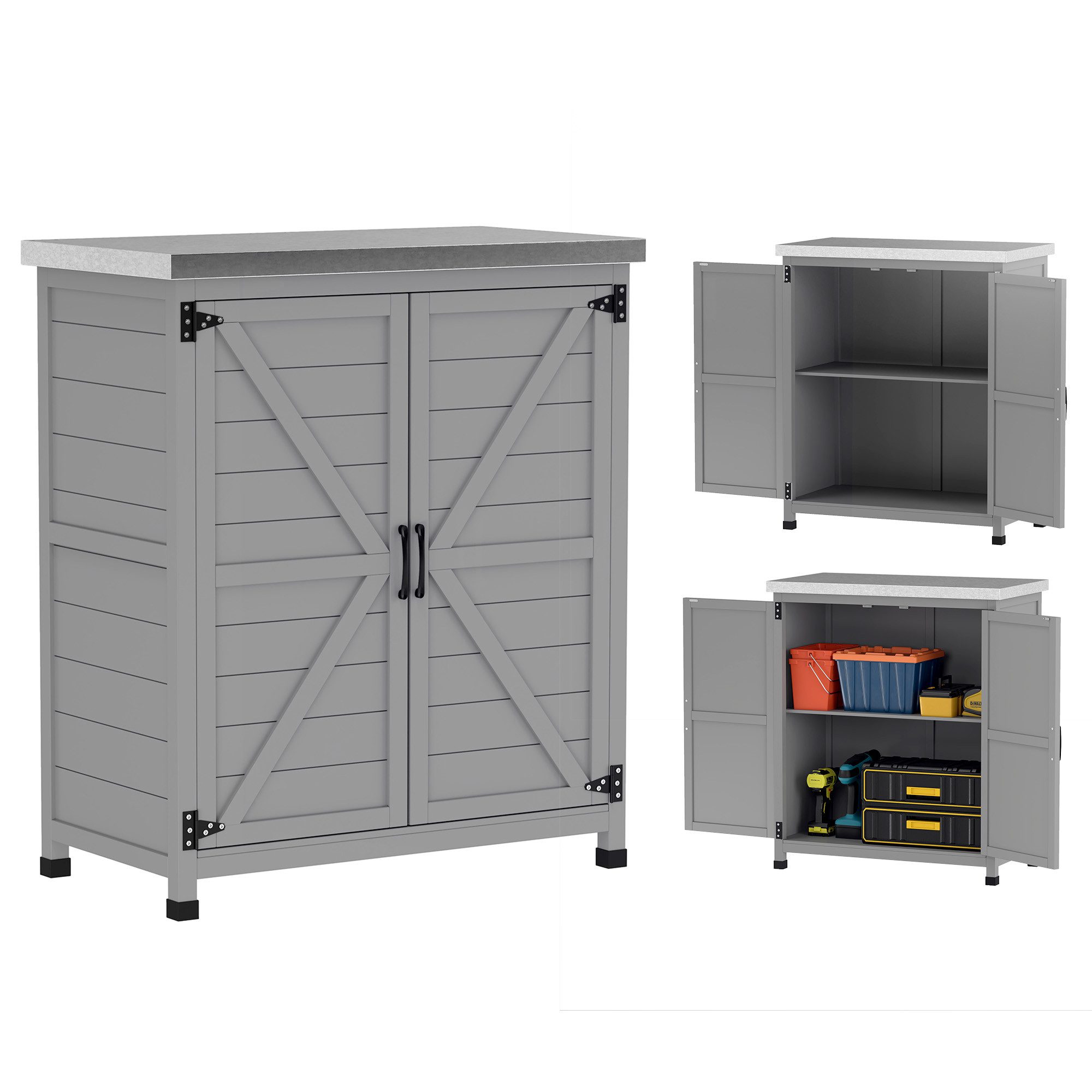 Outsunny Garten-Geräteschrank Outdoor, wetterfest, mit Arbeitsplatte, günstig online kaufen