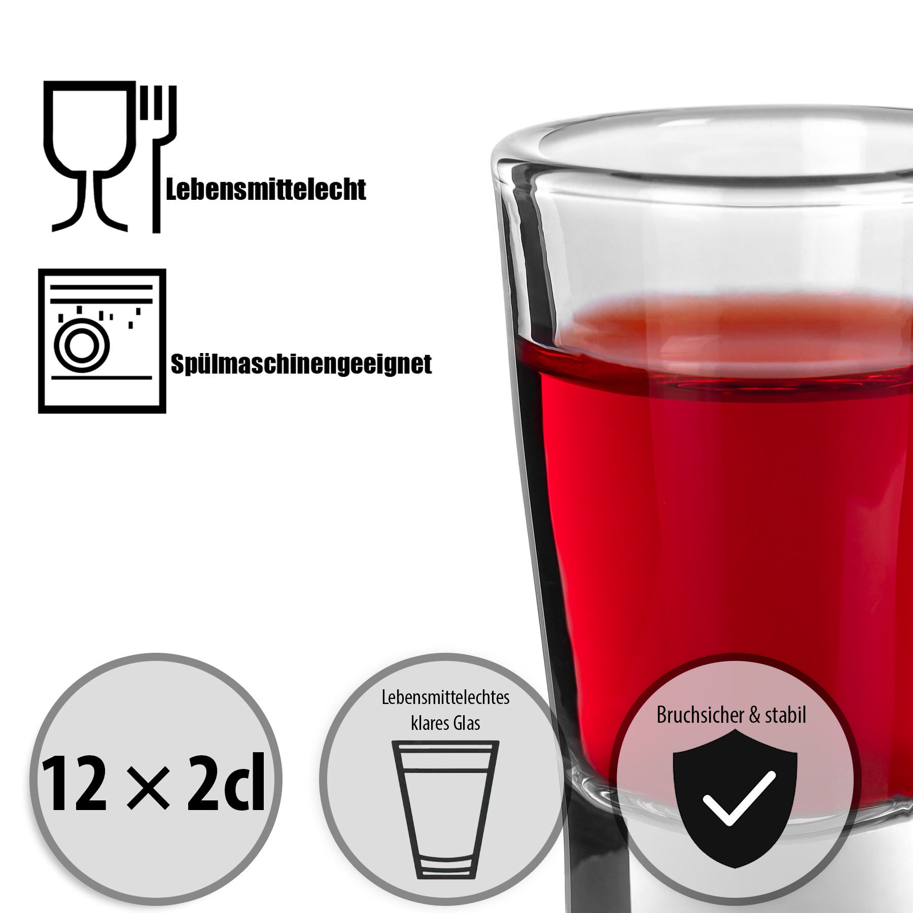 BigDean Schnapsglas 2cl in Geschenkbox – hochwertige Shotgläser lebensmittelecht, 12-tlg., Glas, Robustes Glas, Langlebige Qualität, Elegante Form, Vielseitig. – Bild 5 von 5