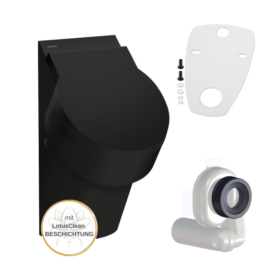 Laufen Urinal Laufen Urinal VAL schwarz spülrandlos mit Deckel, Keramik, je nach Vorwandelement, Abgang verdeckt hinten, (Komplettset, Komplettset), mit Beschichtung