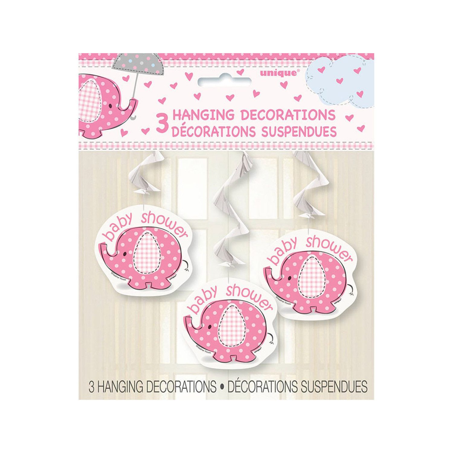 Unique Industries Inc. Hängedekoration Swirldeko Elephant pink 3 Stück Dekoration für Bab