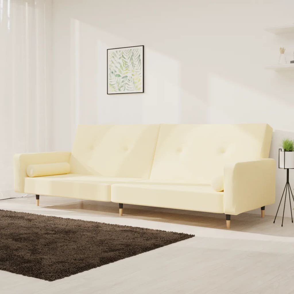 Schlafsofa Creme 2 2-Sitzer Sofa Samt Kissen vidaXL mit