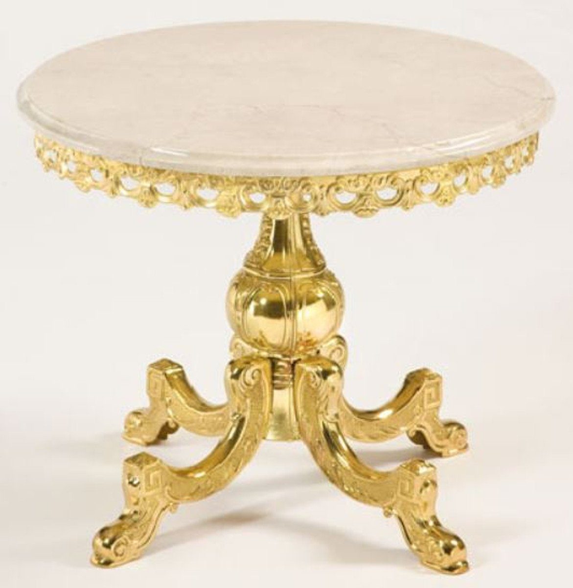 Casa Padrino Beistelltisch Luxus Barock Beistelltisch Gold / Cremefarben Ø 52 x H. 50 cm - Runder Messing Tisch mit Marmorplatte - Barock Möbel - Luxus Qualität