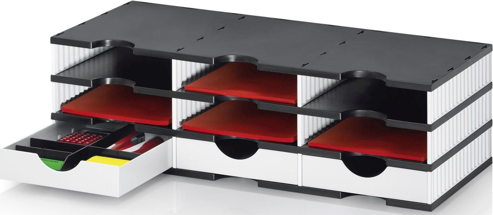 STYRO Organizer Papier- und Dokumentenablage styrodoc trio Set 3 Schubladen schwarz/we