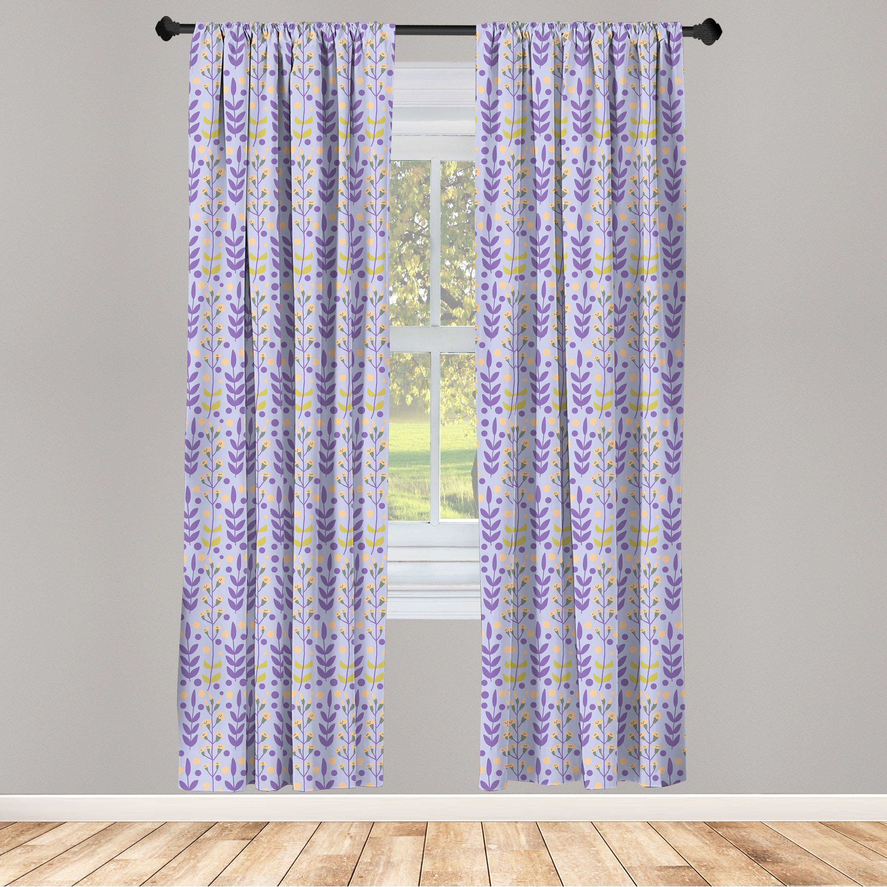 Gardine Vorhang für Wohnzimmer Schlafzimmer Dekor, Abakuhaus, Microfaser, Blumen Doodle Frühling Natur Kräuter
