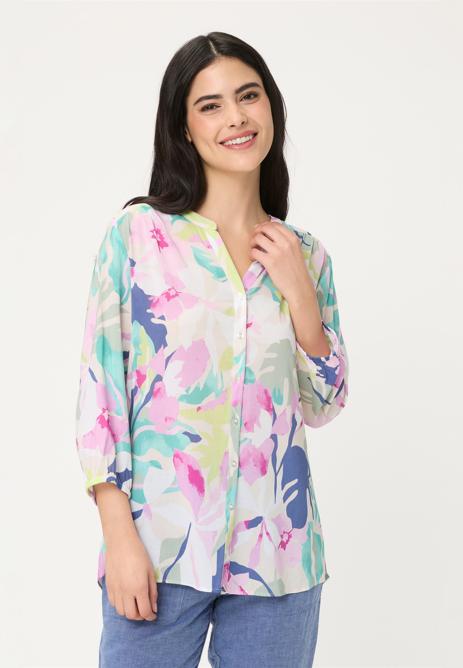 Olsen Hemdbluse mit Allover-Dessin und Knopfleiste