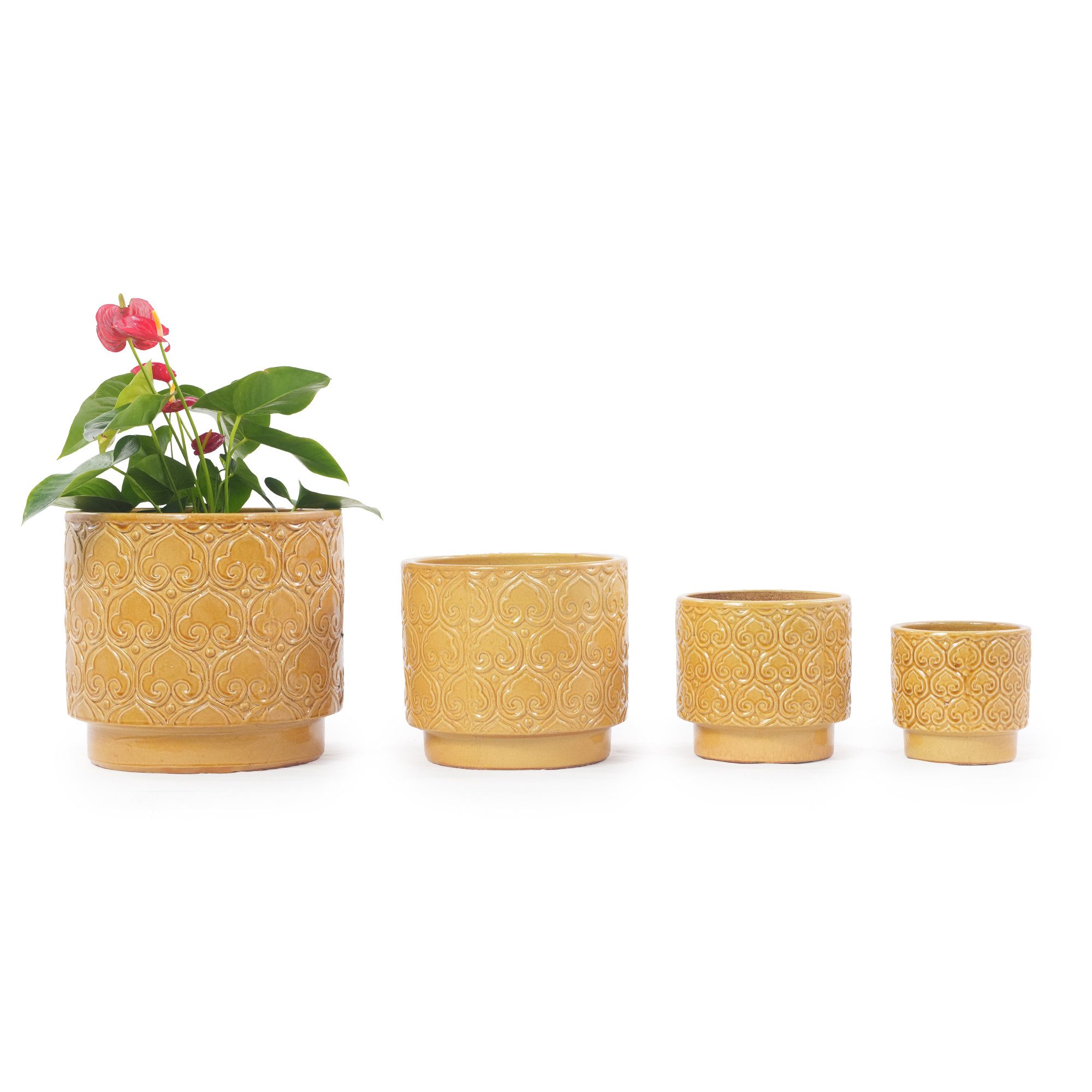Rolipo Blumentopf Blumentopf Sukkulenten Topf & Drainageloch und Herz Relief Pflanztopf (4 St), Pflanztopf Set 4-teilig Keramik frostsicher für Innen und Außen