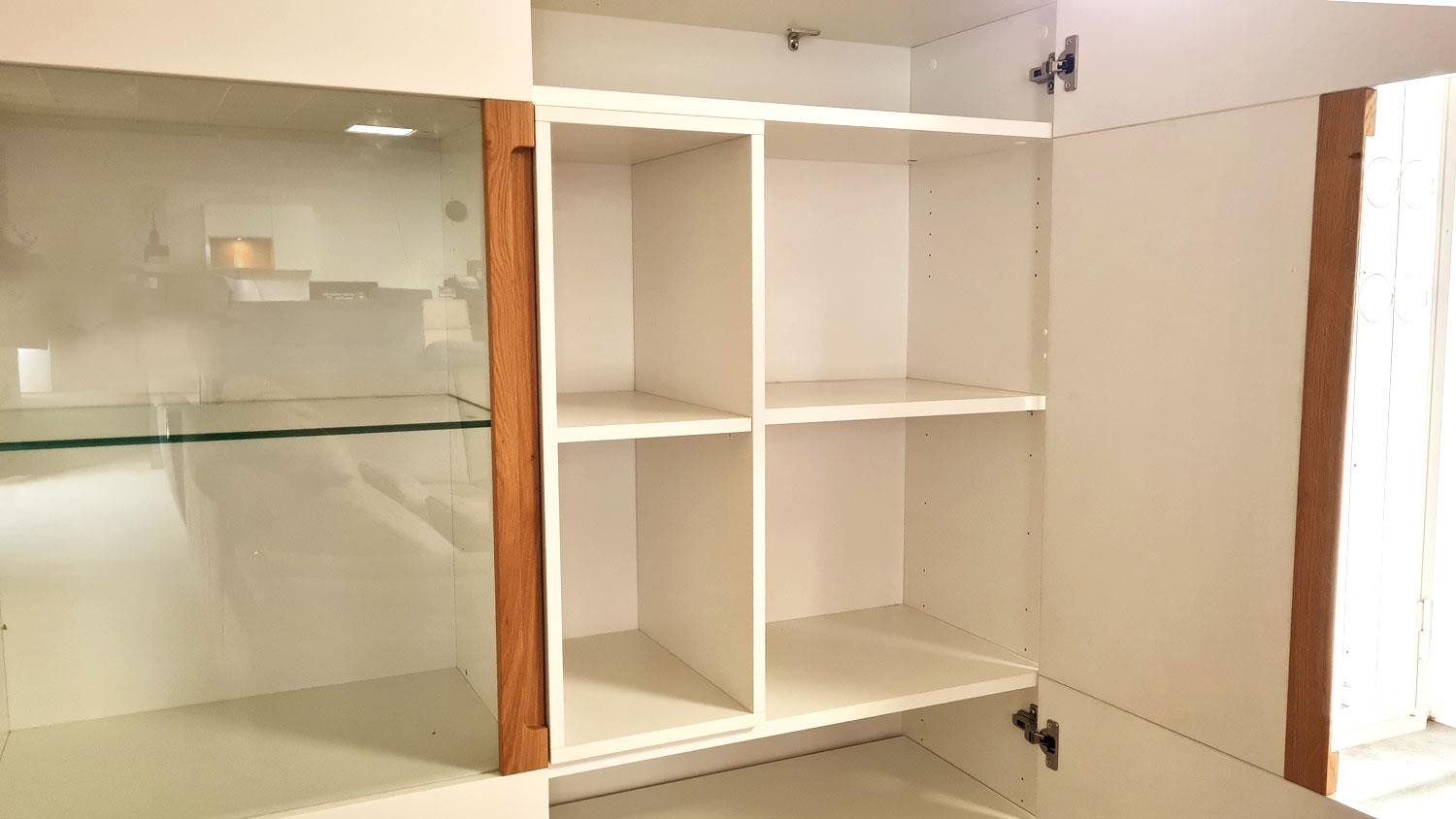 Möbel Akut Highboard Highboard LIGHT LINE 5 weiß matt Lack Gestell Eiche massiv
