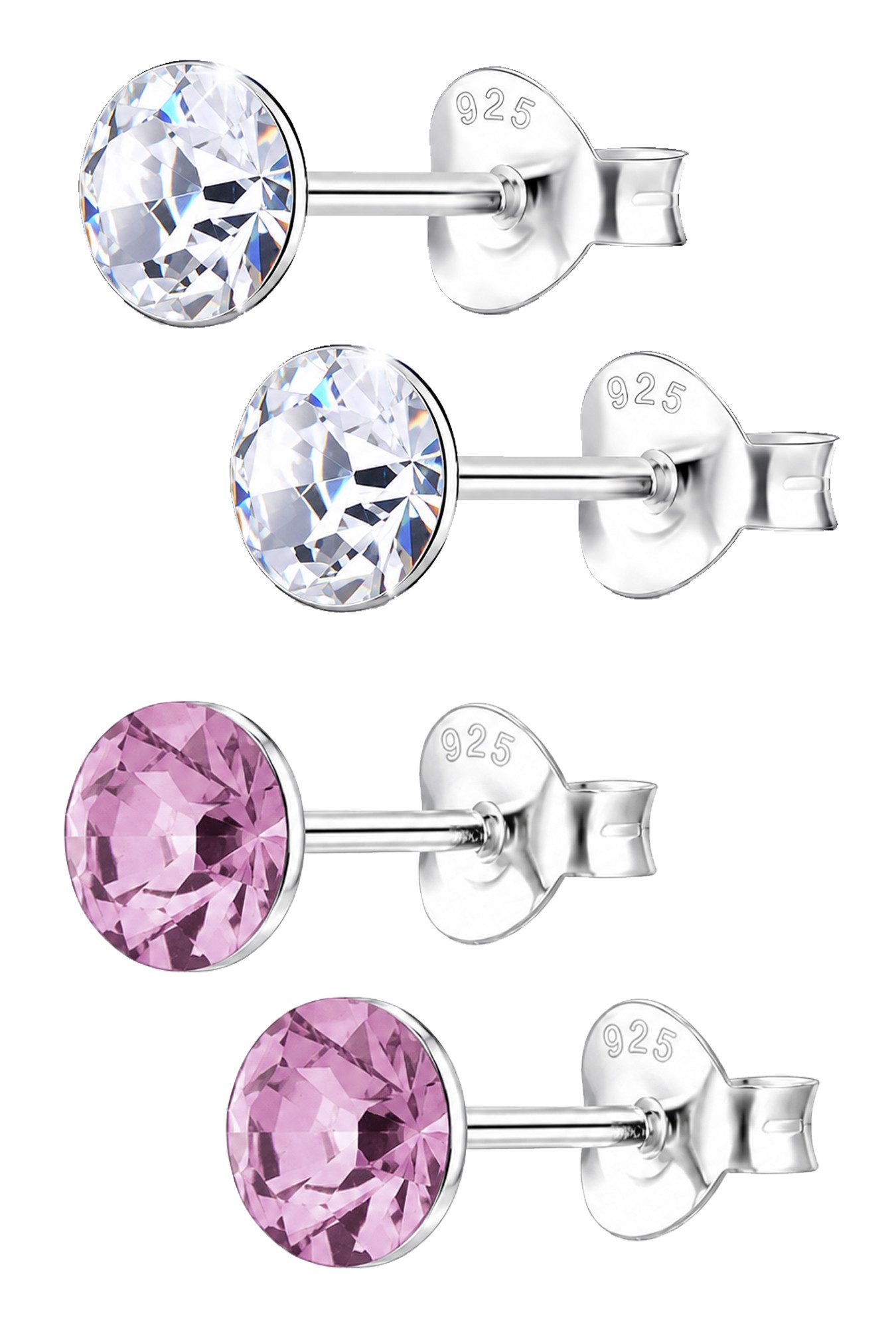 Limana Ohrstecker-Set 2 Paar Basic Zirkonia Ohrringe Mädchen Damen 925 Silber rund 5 mm (inkl. Dose), Geburtstag Weihnachten Muttertag