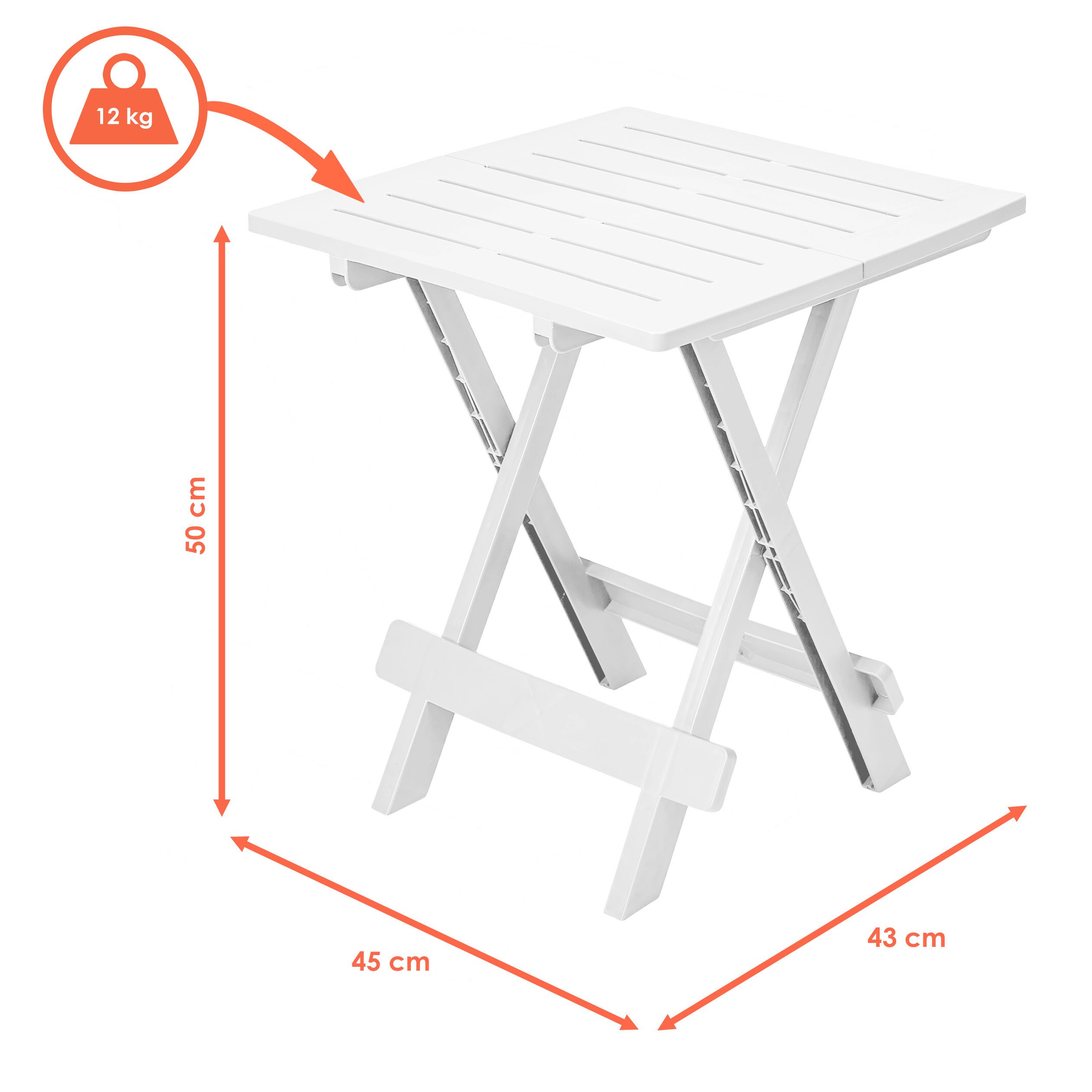 Spetebo Gartentisch Kunstoff Klapptisch ADIGE - weiss (Stück, 1-St., Kunststoff Tisch), Garten Beistelltisch klappbar