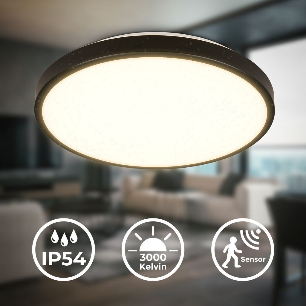 B.K.Licht LED Deckenleuchte LED Deckenlampe IP54 Bewegungsmelder schwarz - günstig online kaufen