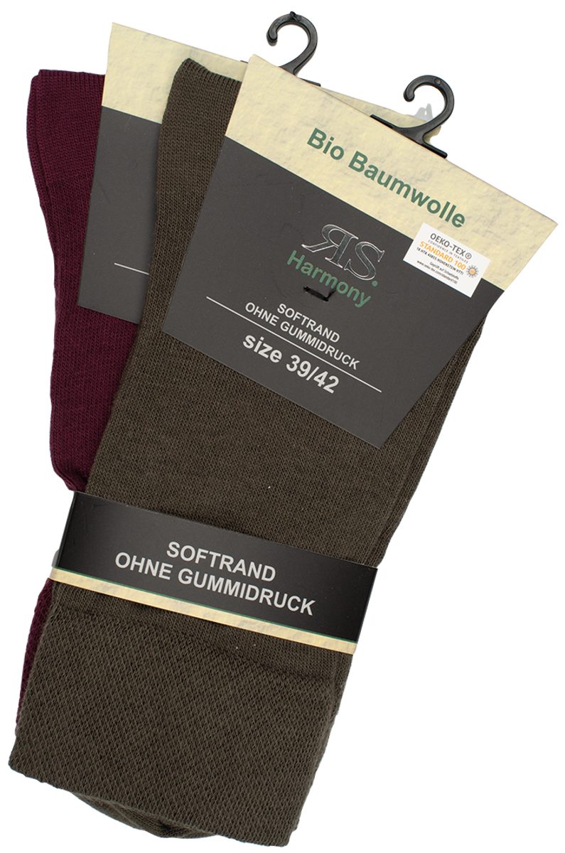 RS Harmony Basicsocken Biosocken aus 98% zertifizierter Biobaumwolle Organic Bio Socken (2 Paar) khaki/bordeaux
