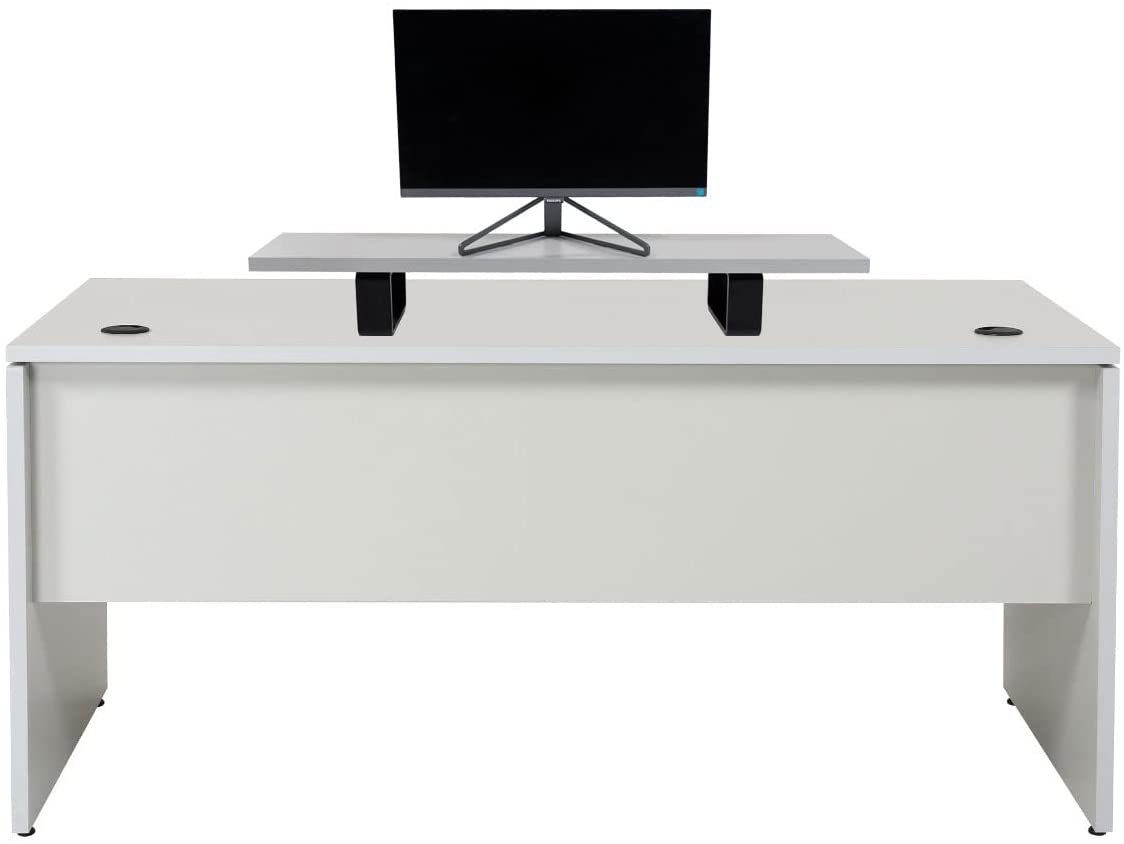 Furni24 Schreibtisch Monitorständer Kabelkanal, Nuvi,160 cm, Schreibtisch grau inkl. Dekor