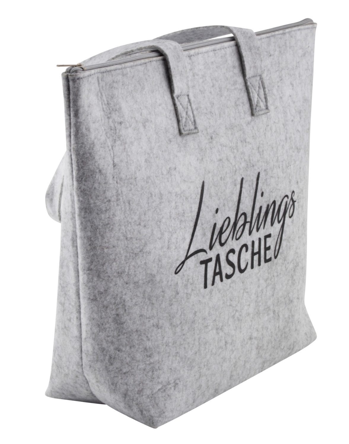 MF Shopper Filz Tasche hellgrau mit Reißverschluss Schriftzug Lieblingstasc günstig online kaufen
