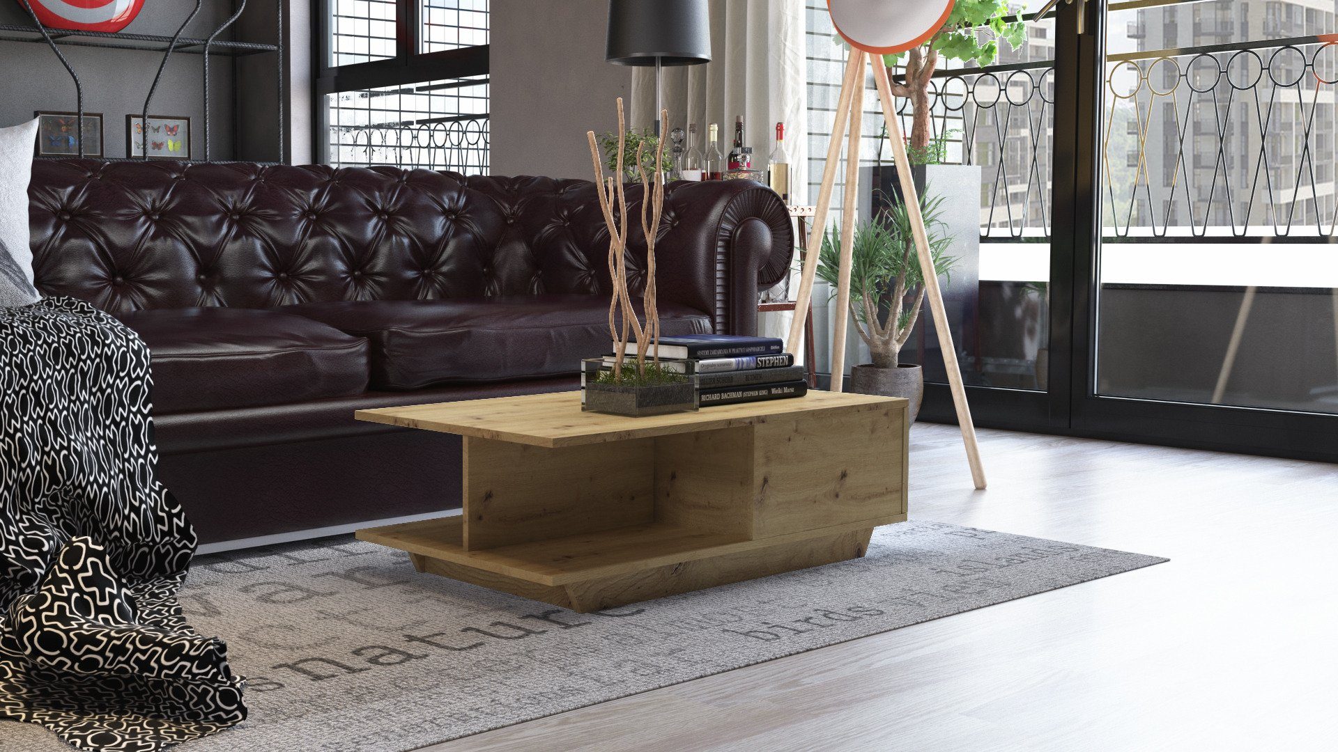 cm 90x60x42 (LxBxH), Eiche Wohnzimmer Couch, braun Artisan Oberfläche, Home Design, Beistell Tisch kratzfeste Couchtisch Collective Loft Beistelltisch