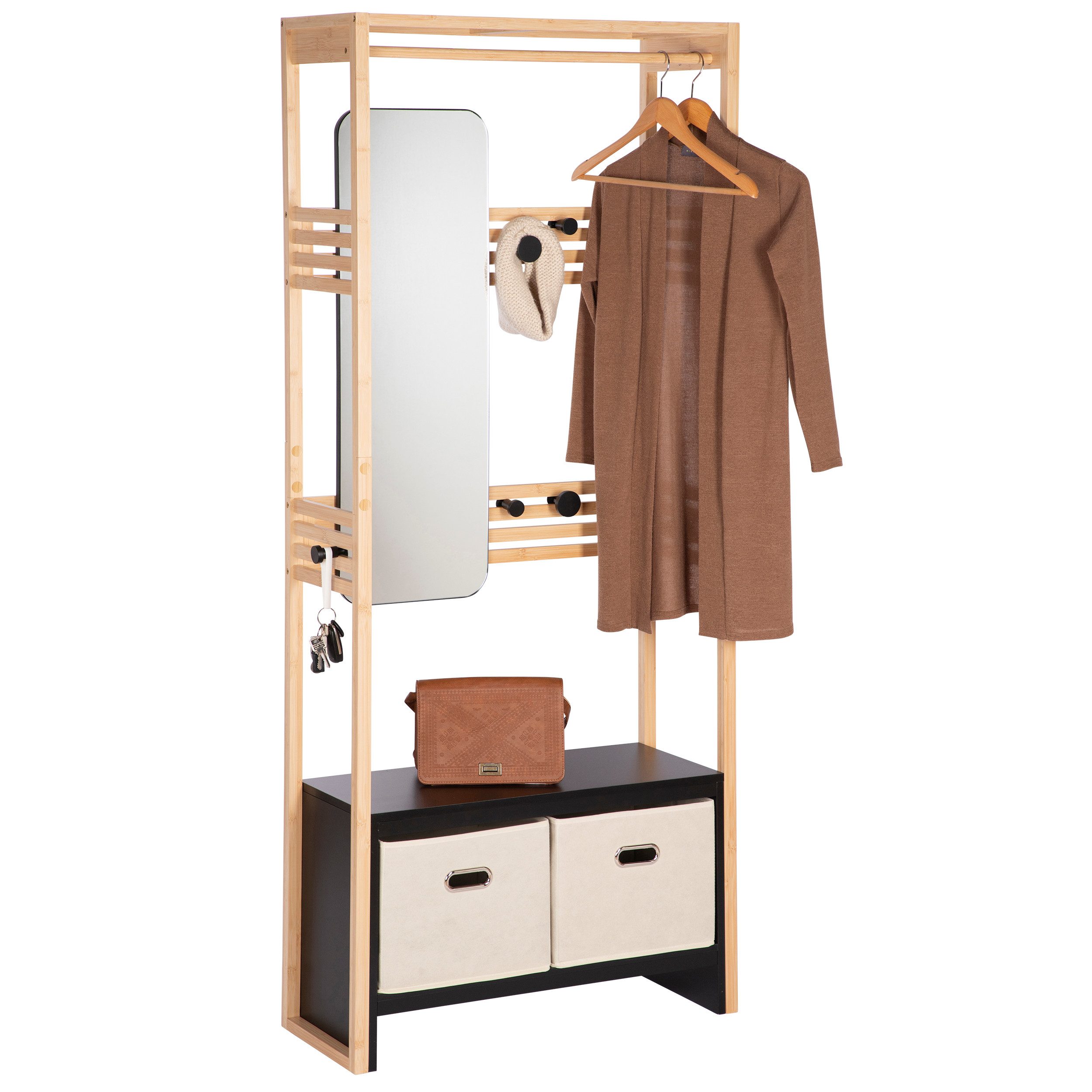 ONVAYA Garderobenständer Bambus mit Spiegel ǀ Kleiderstange, Haken, Aufbewa günstig online kaufen