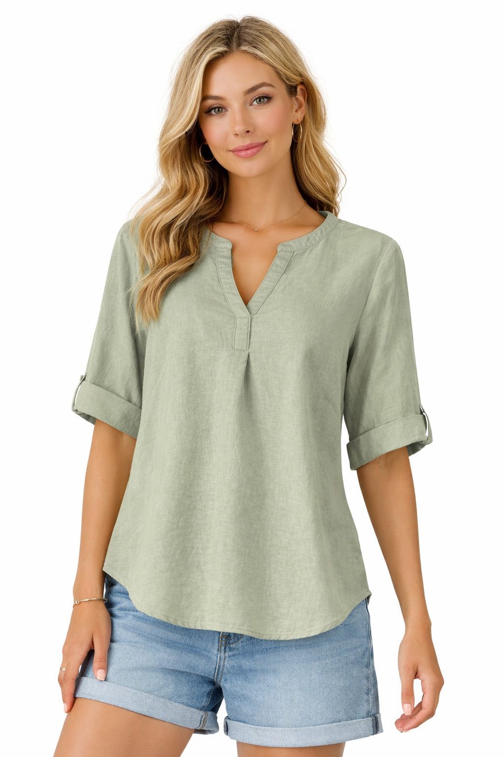 Eight2Nine Hemdbluse Eight2nine Damen Leinen Bluse atmungsaktiv Kurzarmbluse Sommer Urlaub