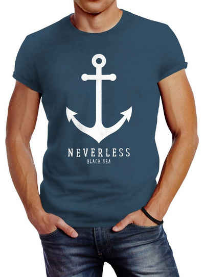 Neverless Print-Shirt Herren T-Shirt Anker Nautical Sailor Segeln Slim Fit Neverless® mit Print