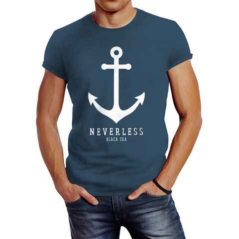 Neverless Print-Shirt Herren T-Shirt Anker Nautical Sailor Segeln Slim Fit Neverless® mit Print