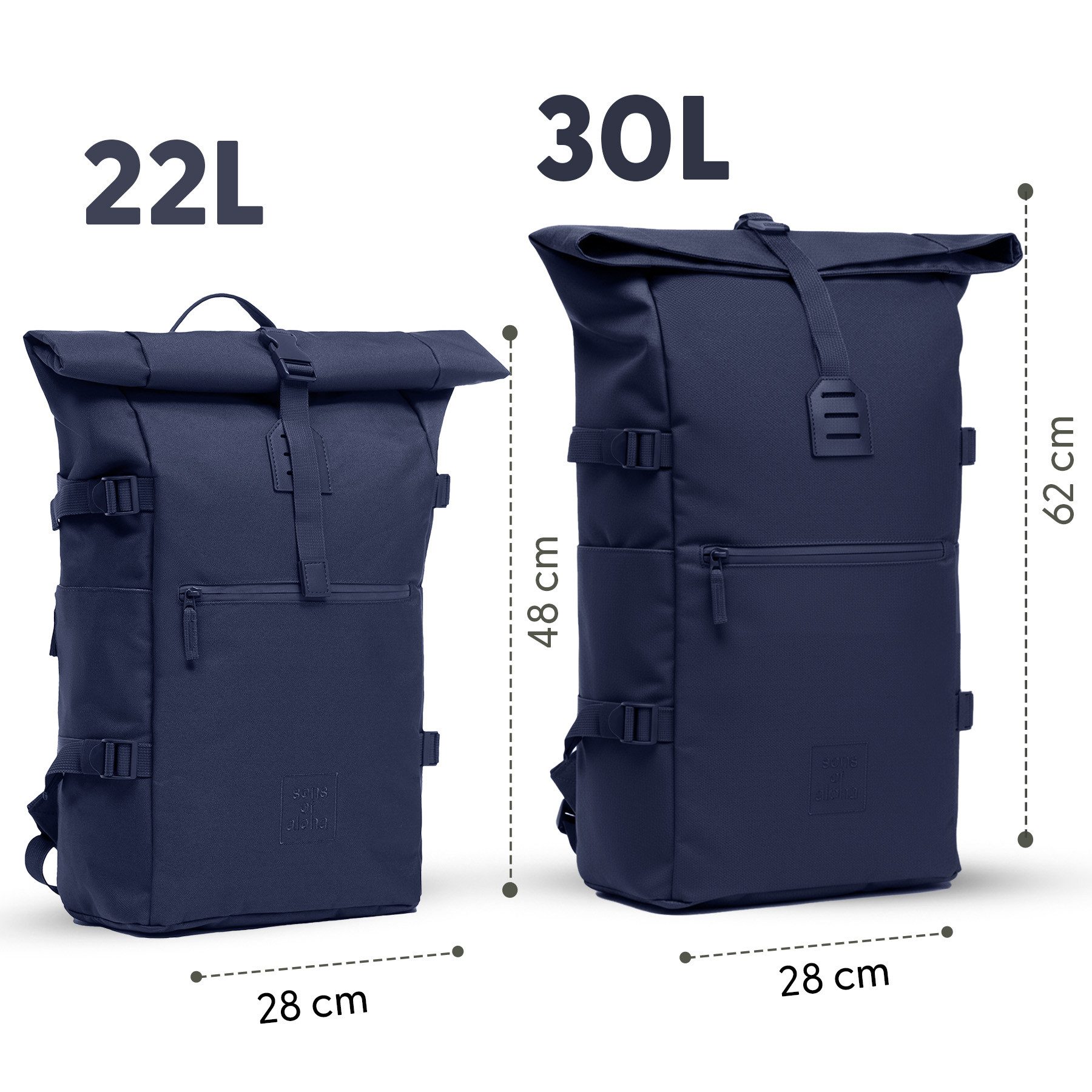 SONS OF ALOHA Rucksack XL RollTop Rucksack KANE erweiterbar Laptop-Fach groß, XL Rucksack Laptopfach aus recyceltem Plastik, Daypack viele Fächer