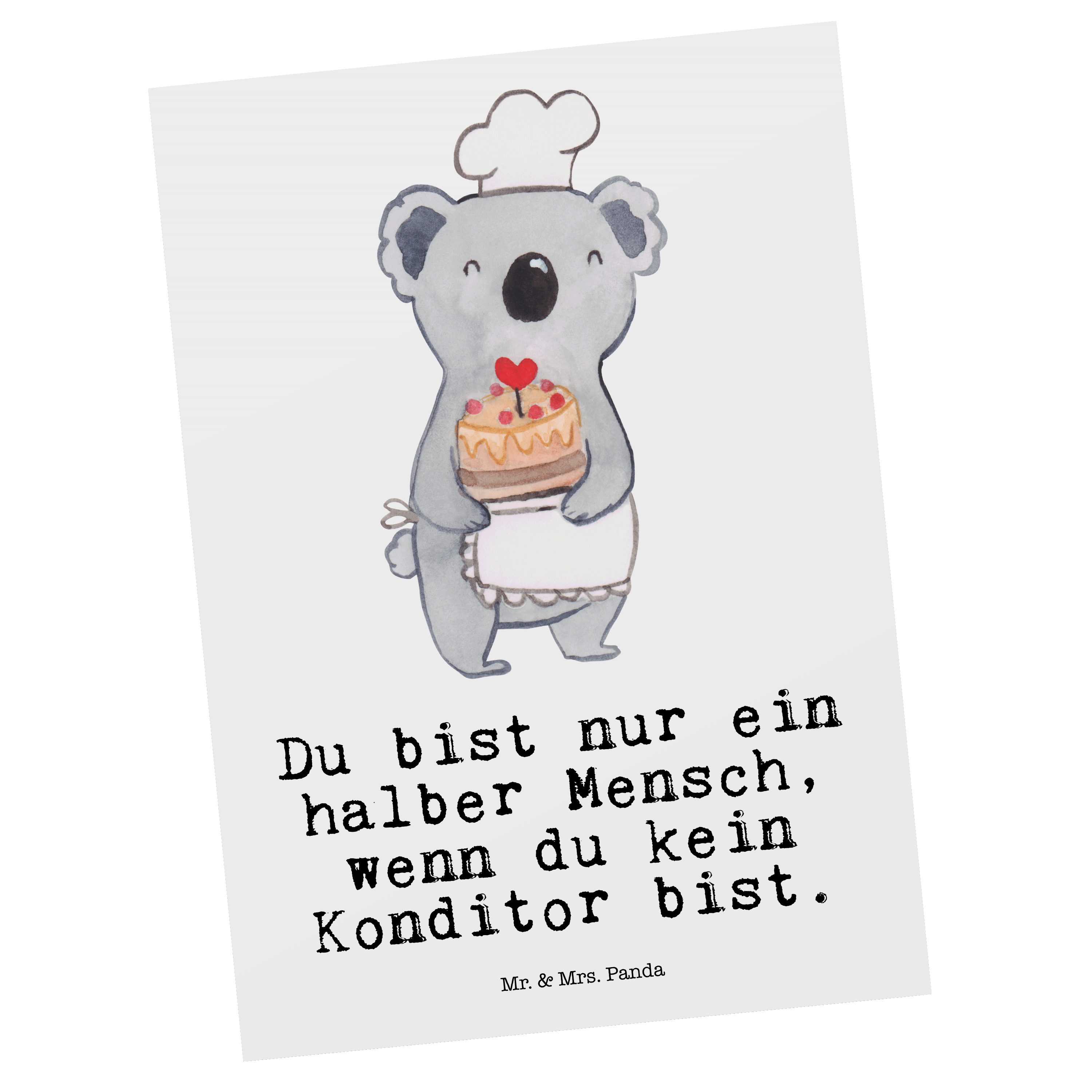 Mr. & Mrs. Panda Postkarte Konditor mit Herz - Weiß - Geschenk, Patissier, Geburtstagskarte, Ans