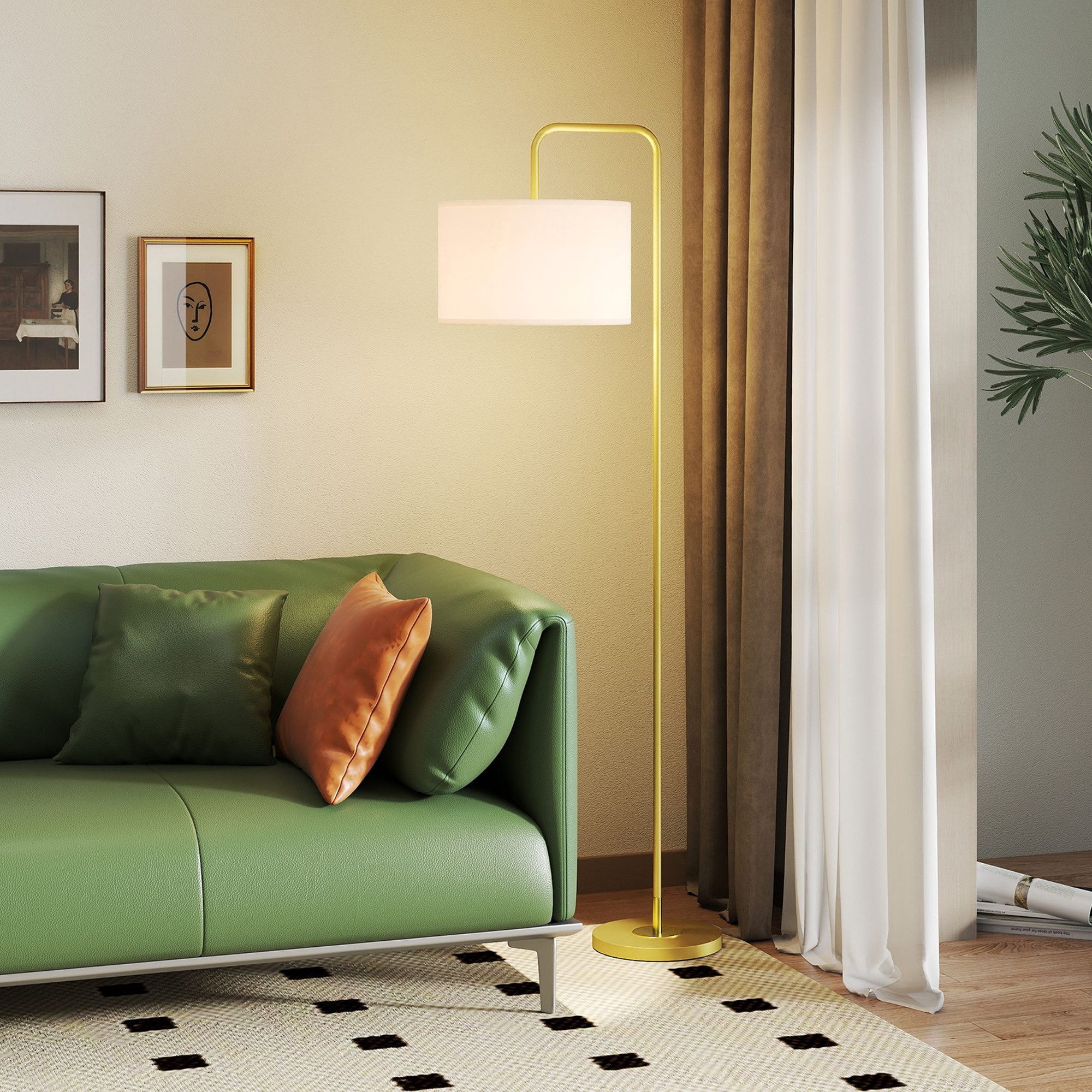 HOMCOM Stehlampe, ohne Leuchtmittel, mit Stahlständer für Schlafzimmer, Weiß