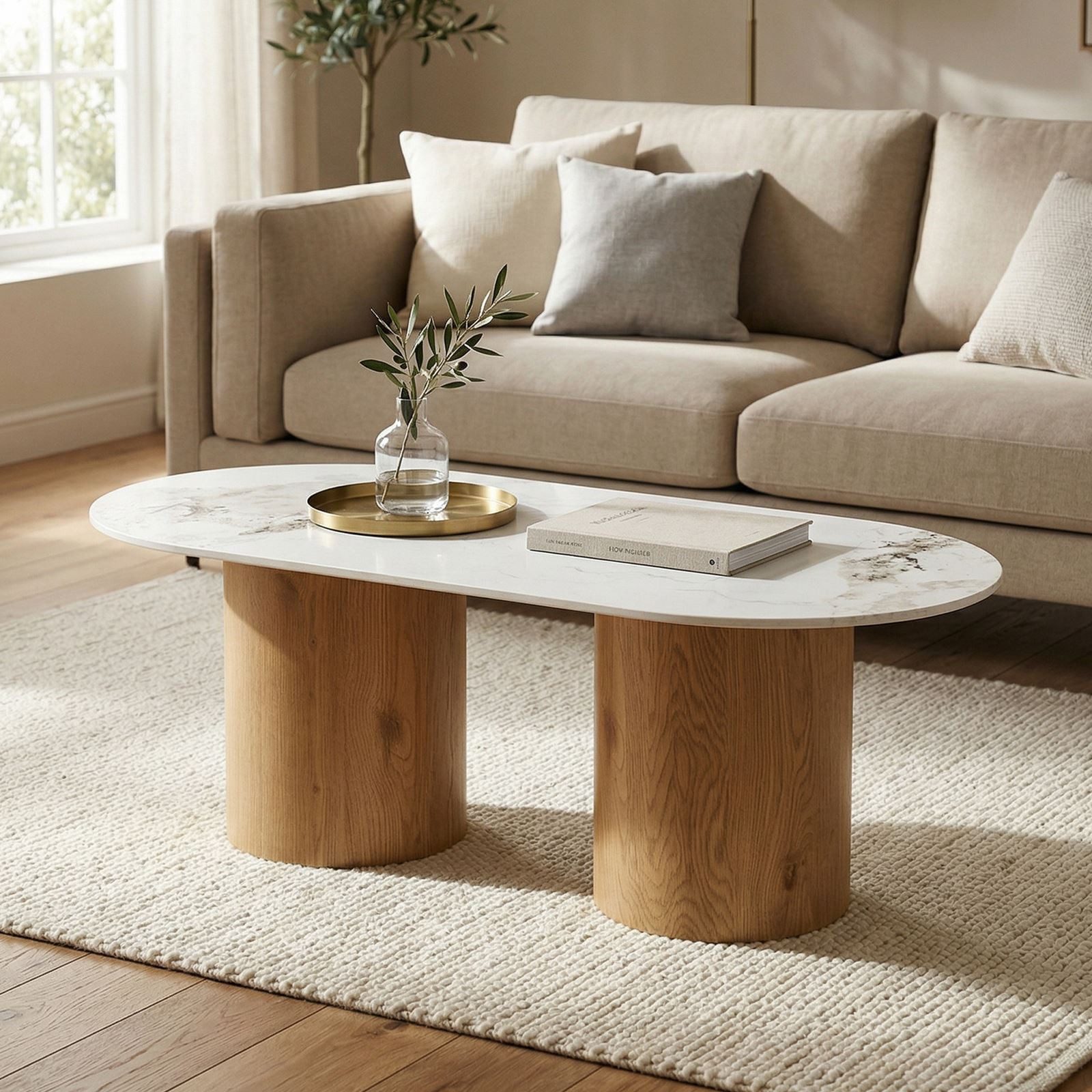 IDIMEX Couchtisch REALM, Beistelltisch 120x60 cm mit Keramikplatte Marmor/Eiche