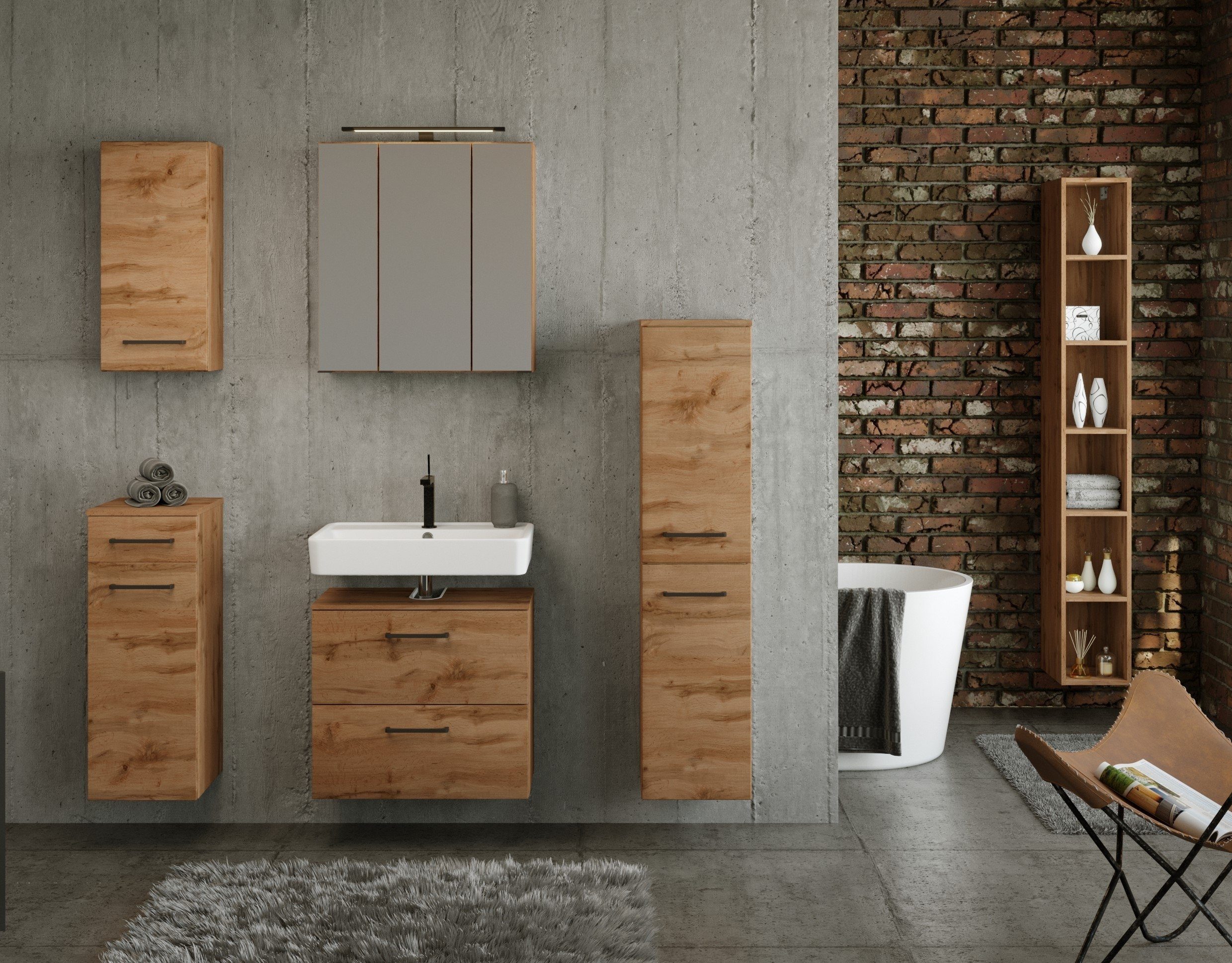 HELD MÖBEL Seitenschrank aus MDF in wotaneiche (B/H/T: 25x180x33 cm)