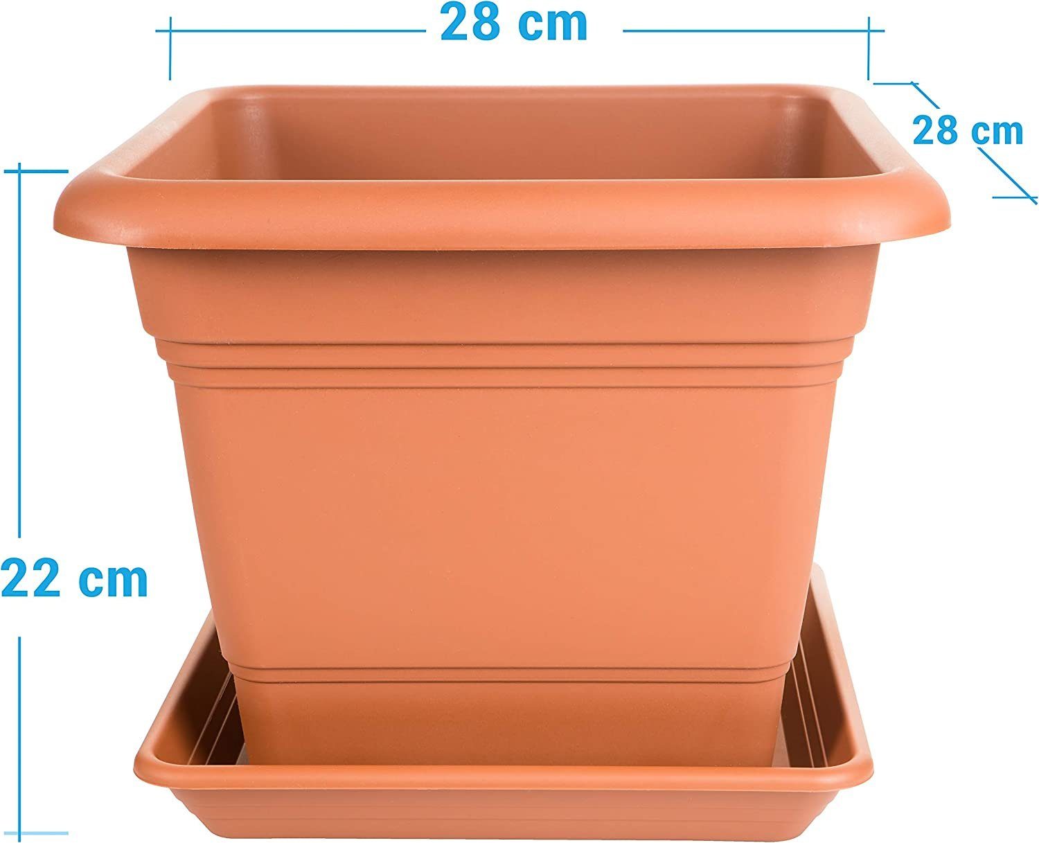 Pflanzkübel 4 Blumentopf Pflanztöpfe Centi St., cm, (Set, Kunststoff, Pflanzkübel Außen Blumentöpfe Groß Untersetzer, Gross 28x28 Blumenkübel Pflanzkübel mit eckig Terracotta),