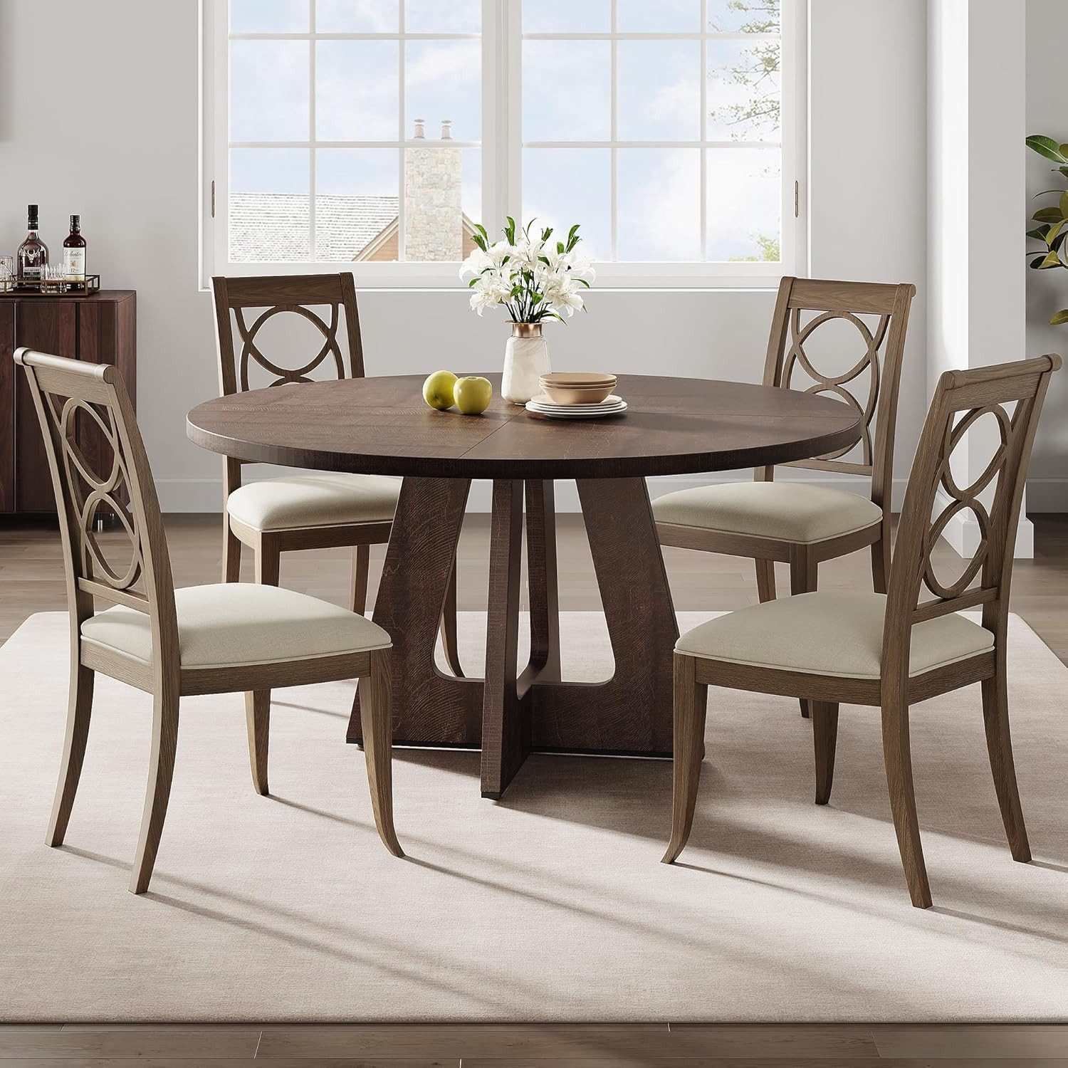 GarveeMore Esstisch runder im Industriestil mit Holzplatte und Beinen,120cm, Küchentisch aus Holz für 4 bis 6 Personen,für Esszimmer