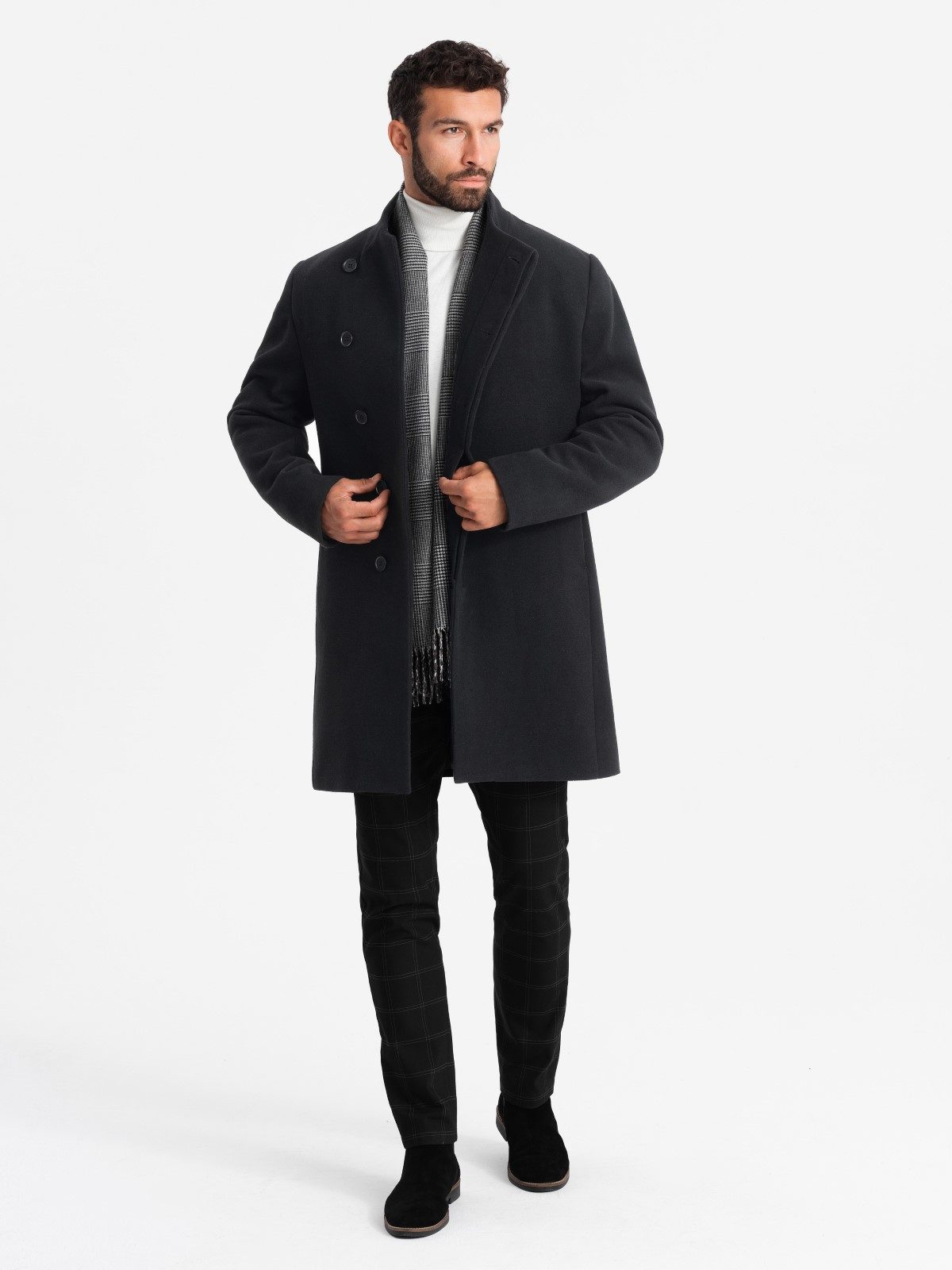 OMBRE Wintermantel Herrenmantel mit asymmetrischem Verschluss und hohem Kragen – Bild 4 von 5