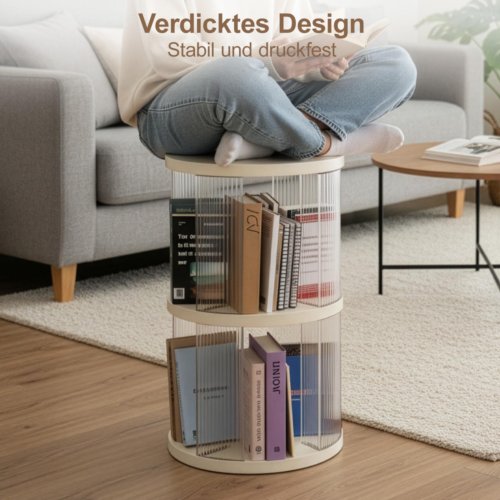 Youyijia Bücherregal 360° Drehbares Bücherregal, 4 Ebenen Standregal mit PET-Seiten