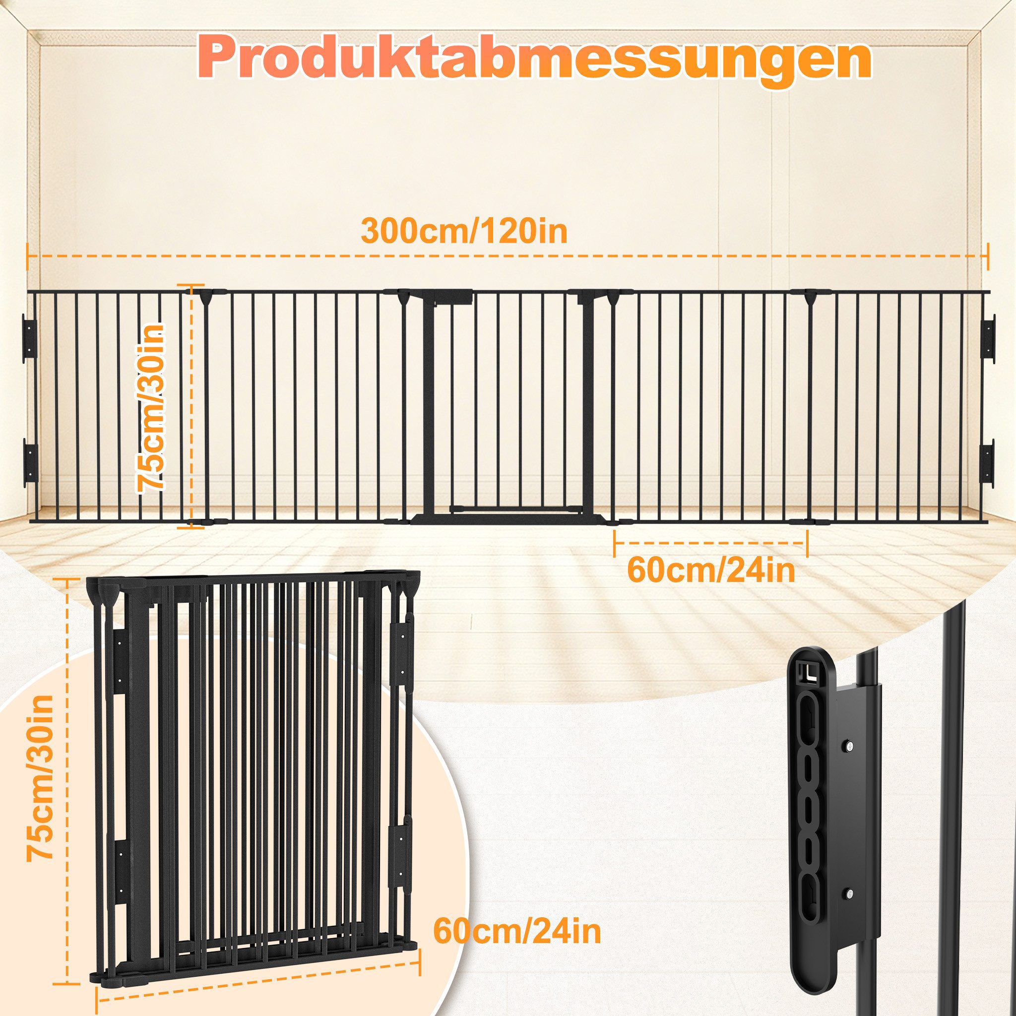 FIVMEN Kamingitter Kaminschutzgitter mit Tür Klappbares Absperrgitter 5 Elemente, Konfigurationsgitter für Kinder-Sicherung, 300x75x60cm – Bild 2 von 5