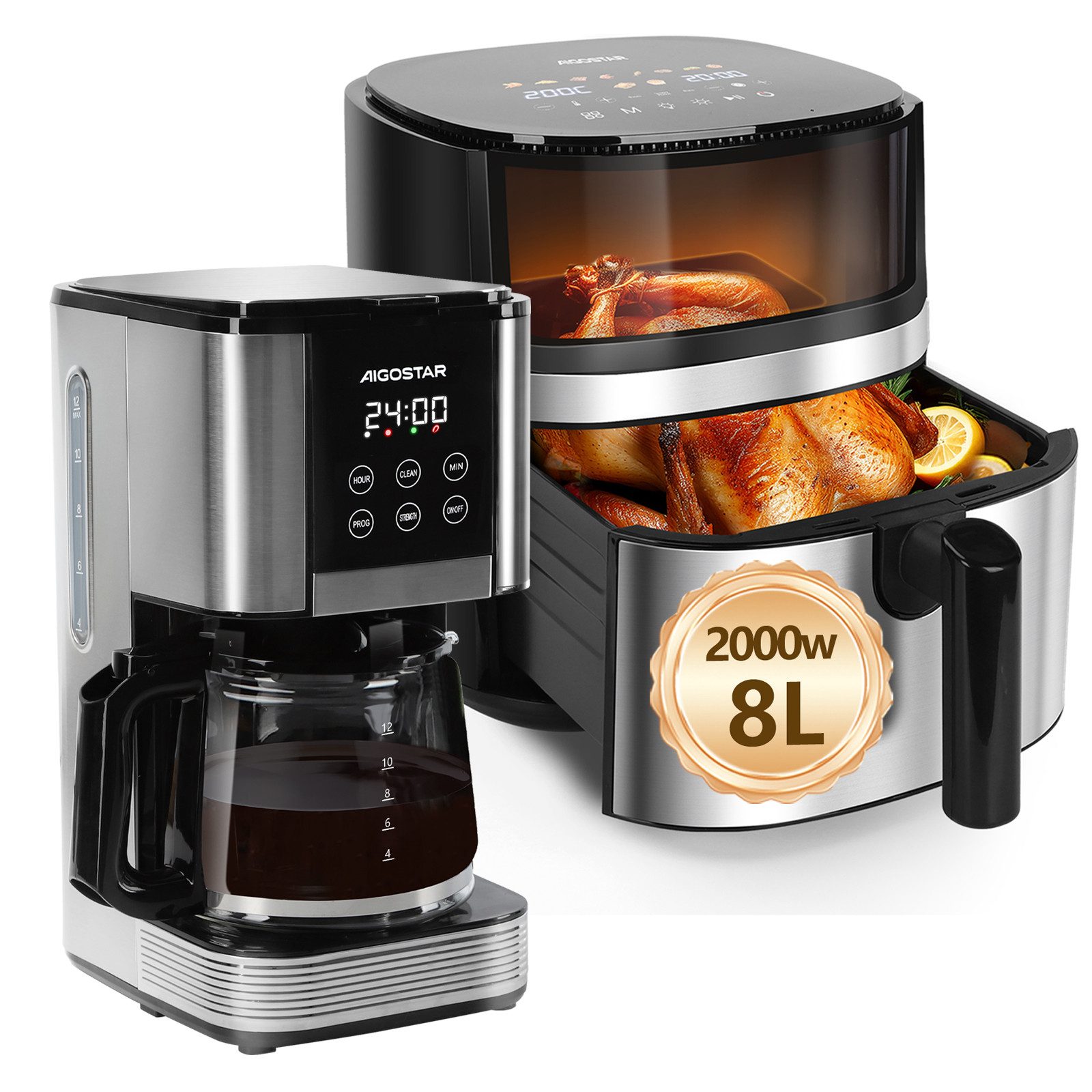 Aigostar Filterkaffeemaschine 14-Tassen Kaffeemaschine 24H Timer, 1.2l Kaffeekanne, Korbfilter, 1,5L Wassertank, 1000W, LCD-Display, Intensitätseinstellung