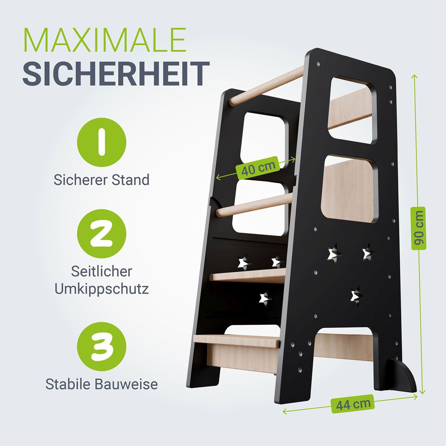 Juskys Stehhilfe Henny, Lernturm, 3-fach höhenverstallbar, mit seitlichem Umkippschutz