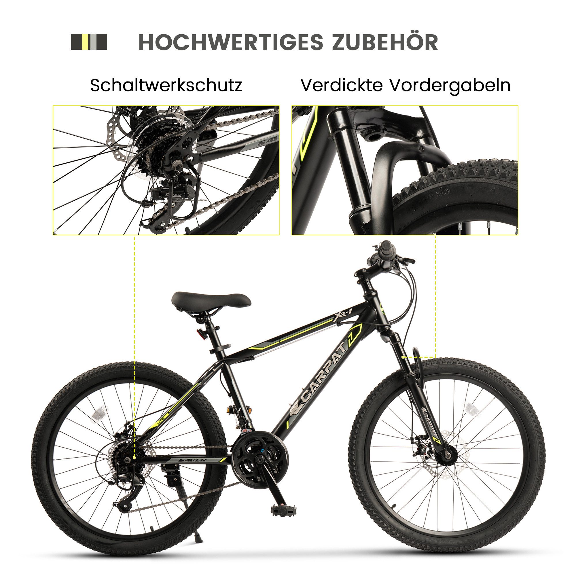 CARPAT SPORT Mountainbike 24 26 Zoll Fahrrad für Herren Damen, Mädchen und Jungen, 21 Gang, Kettenschaltung, Jugendfahrrad MTB Hardtail Fahrrad