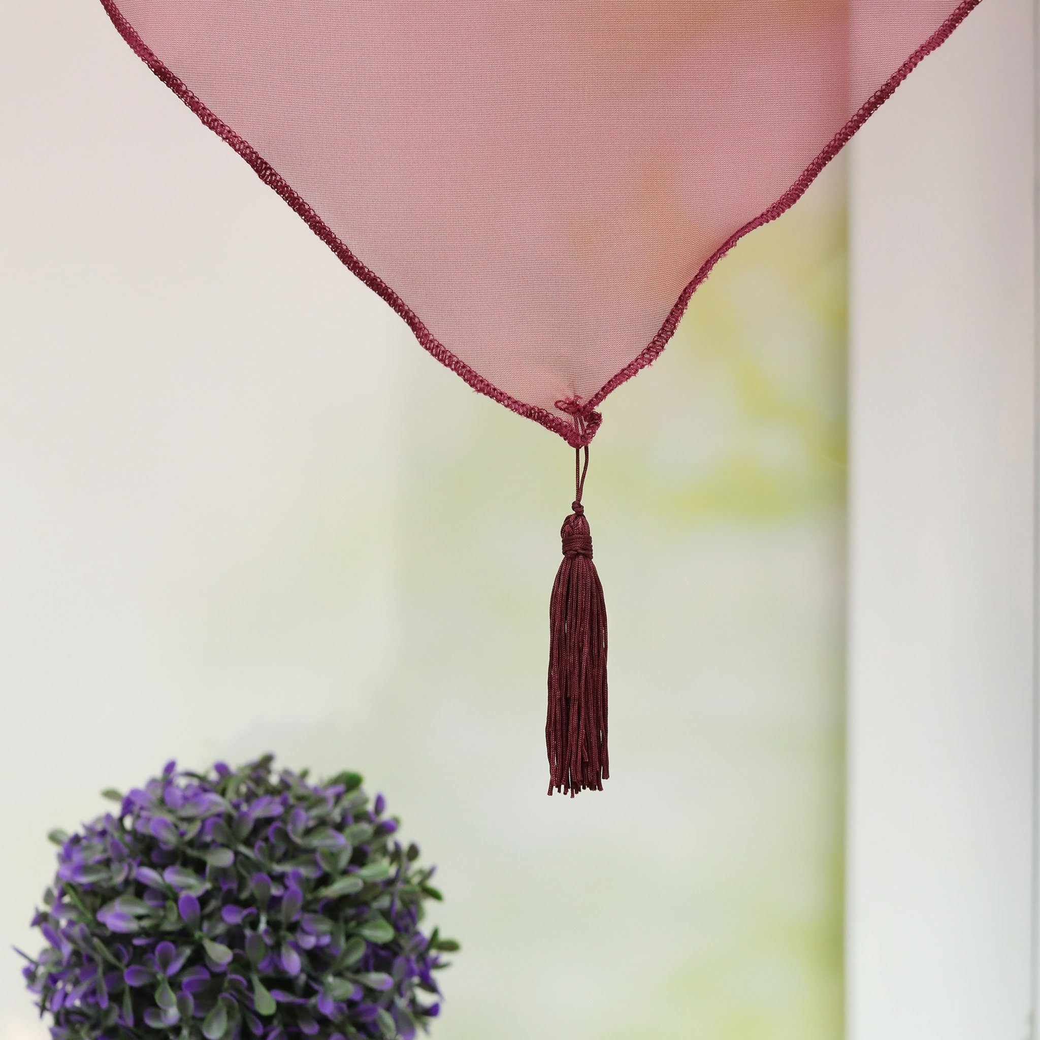 Delien Scheibengardine Uni (2 St), Stangendurchzug, Voile mit Quaste