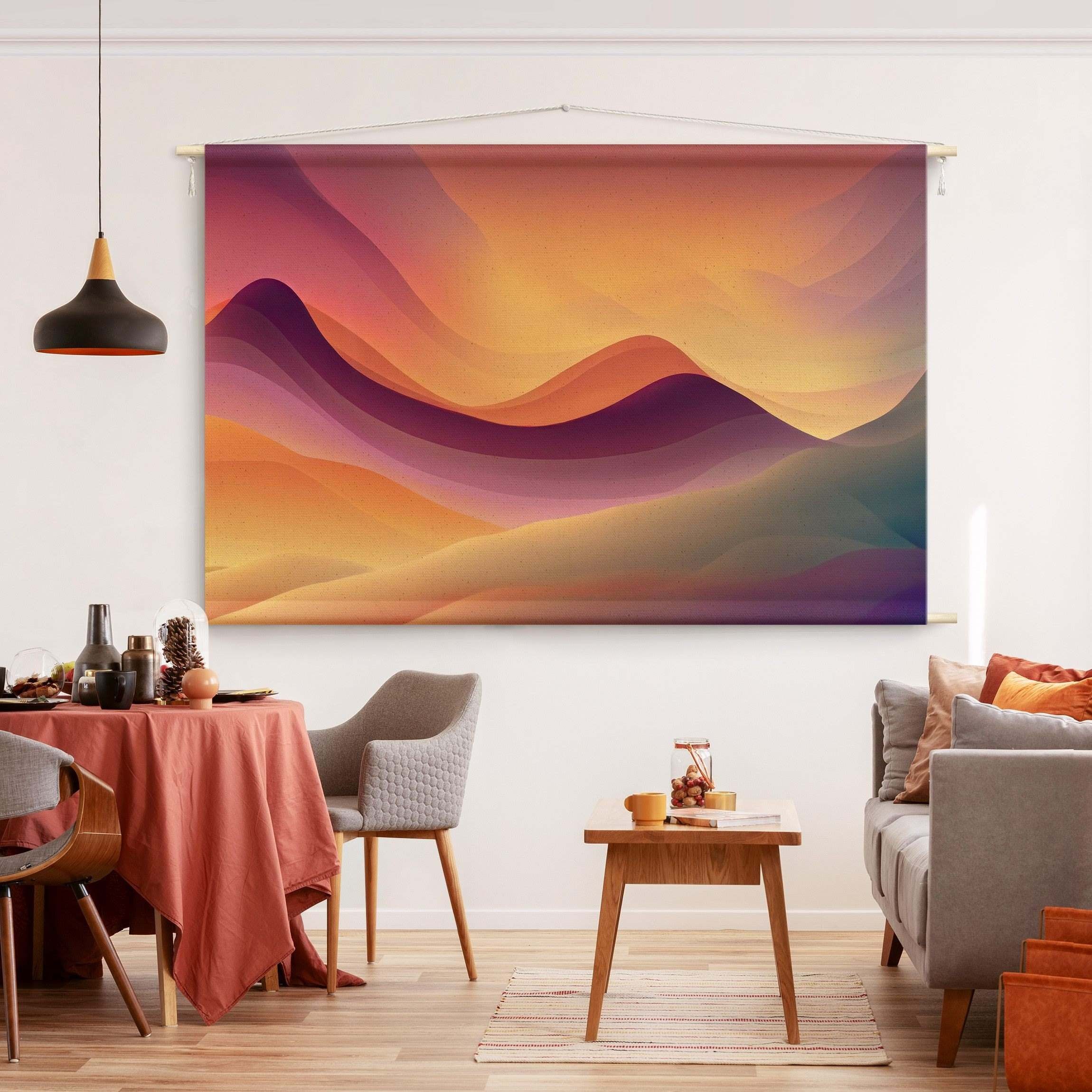 Bilderdepot24 Wandteppich modern Abstrakt Farbverlauf gelb, rechteckig, Höhe: 2.6 mm, großes Wandbild aus Natur-Baumwolle Wandbehang Stoffbild Tuch Wollseil