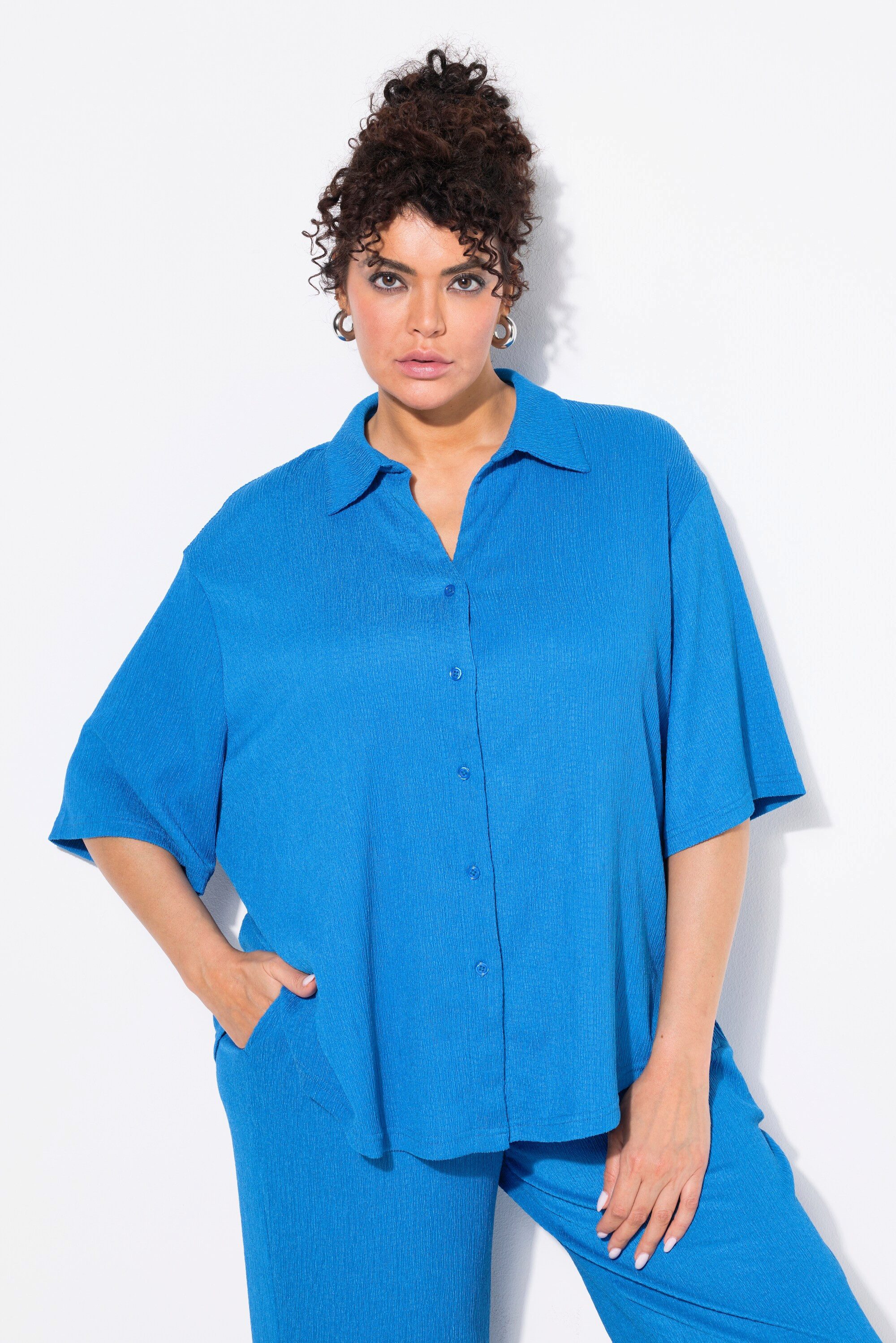 Ulla Popken Hemdbluse Bluse Struktur Hemdkragen günstig online kaufen