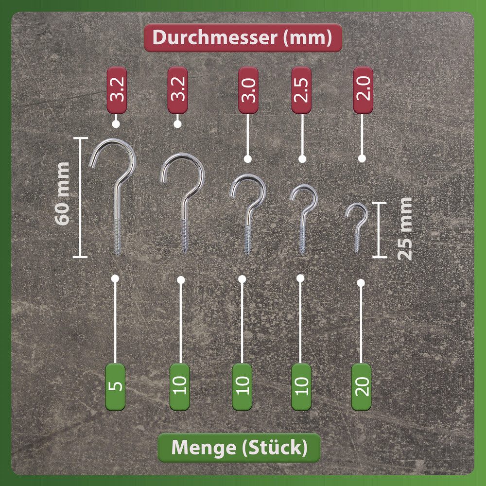 Quadrios Schraubhaken Quadrios 22SA052 Schraubhaken-Sortiment Silber 55 Teile 55 St.