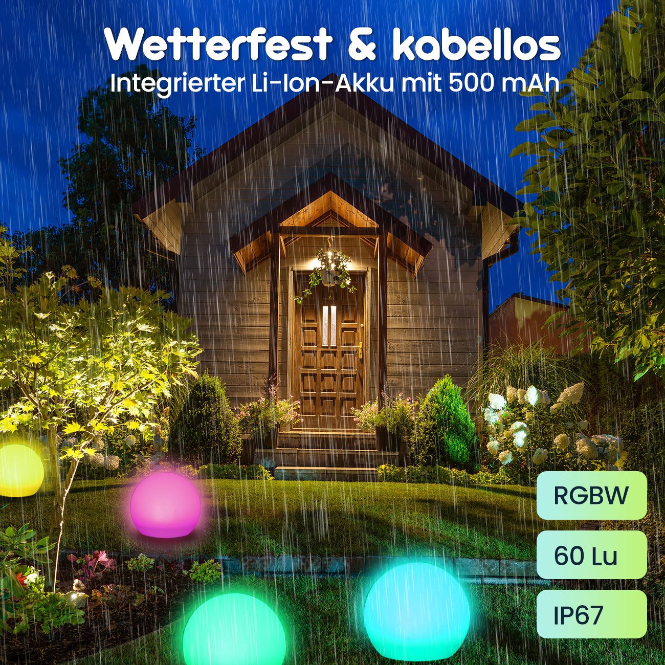 Casativo LED Gartenleuchte Solar-LED-Leuchtkugel, Ø 30cm, RGBW mit Fernbedienung, 16 Leuchtfarben, Farbwechsel, wetterfest & kabellos