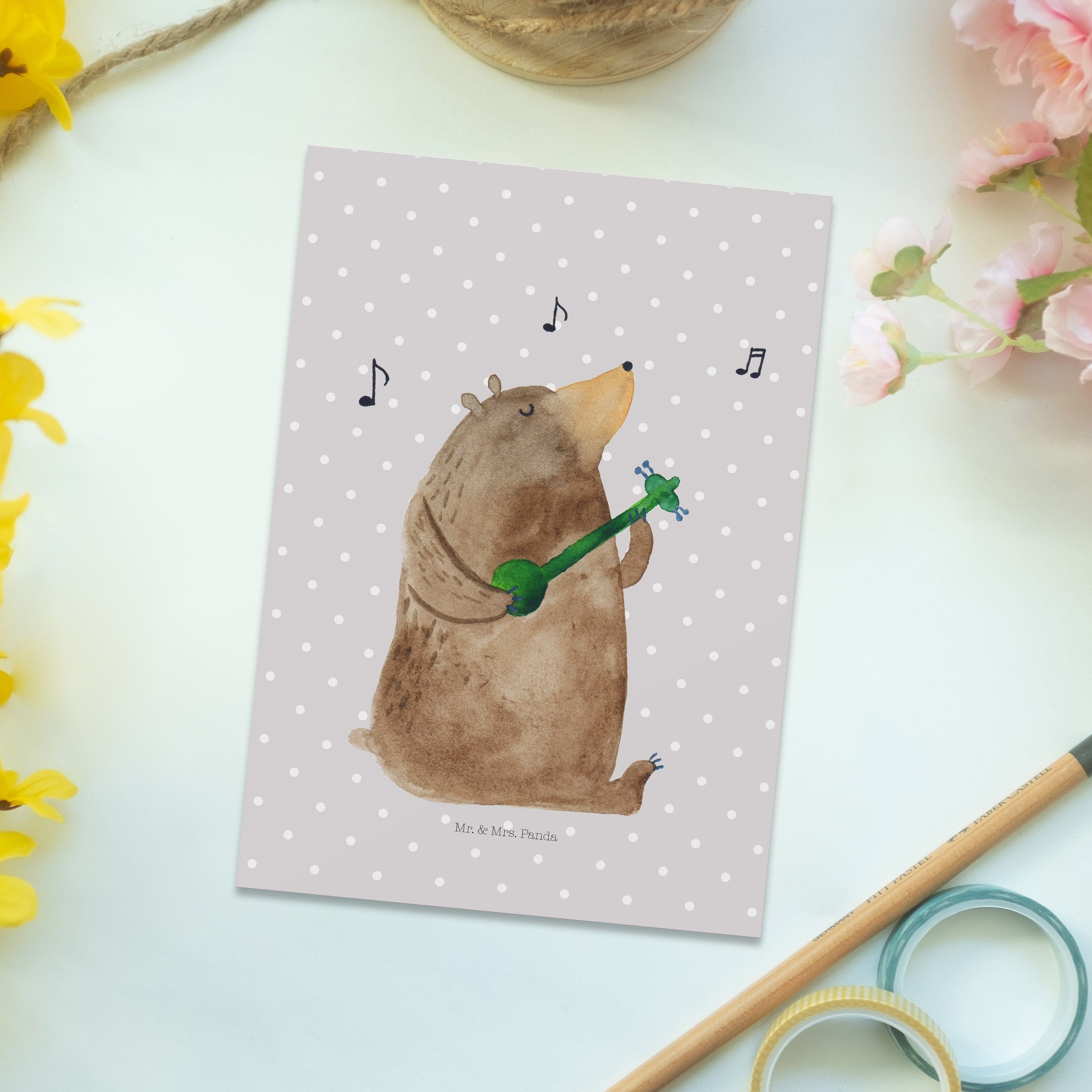 & Geschenk, Postkarte Mr. Mrs. Geburtstagsk Panda Gitarre - Einladung, Pastell Grau Karte, - Bär