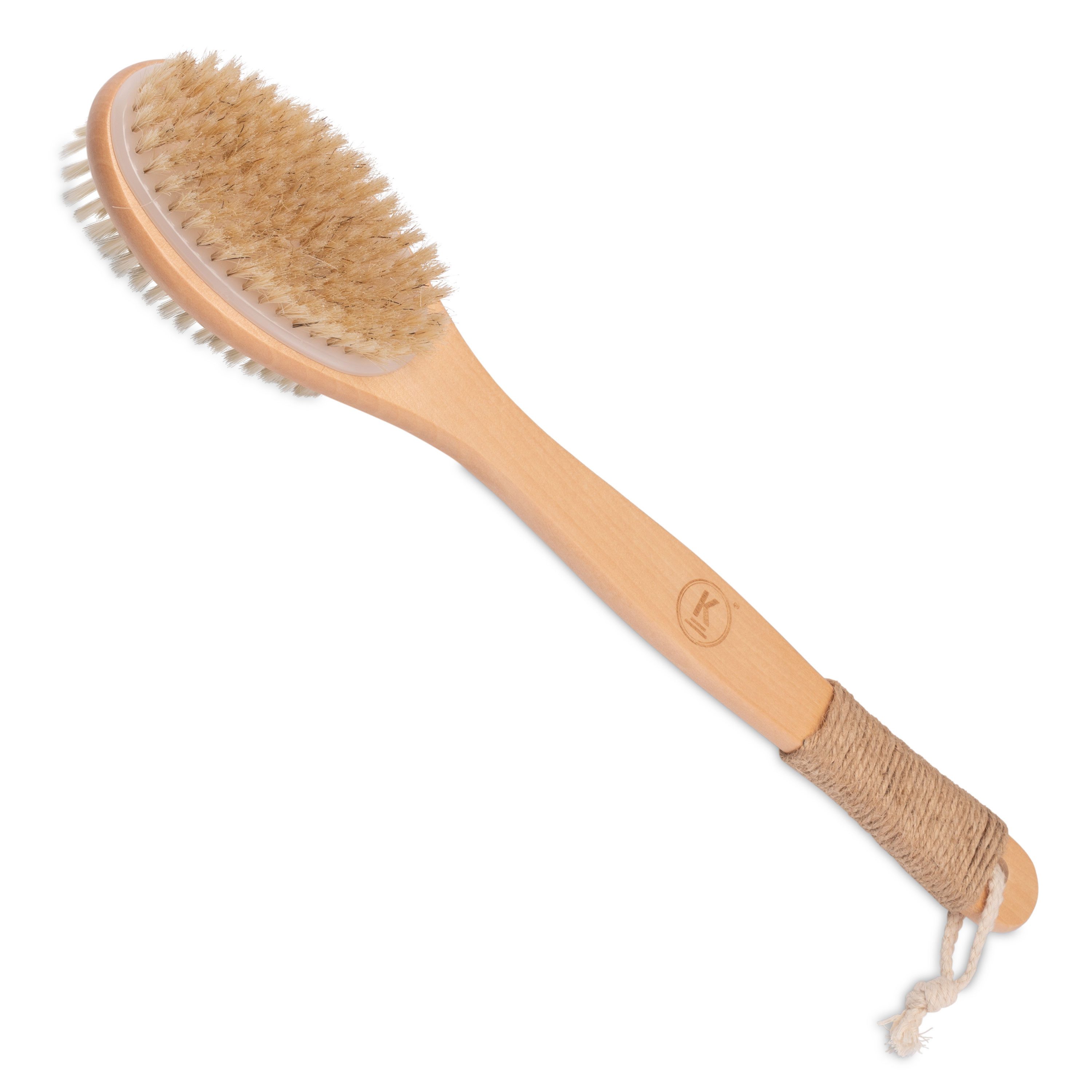 K-Pro Körperbürste Massagebürste Rückenpflege mit langem Stil - Natur, 1-tlg., Hautpflege bürsten, Hautdurchblutung fördern, Haut glätten